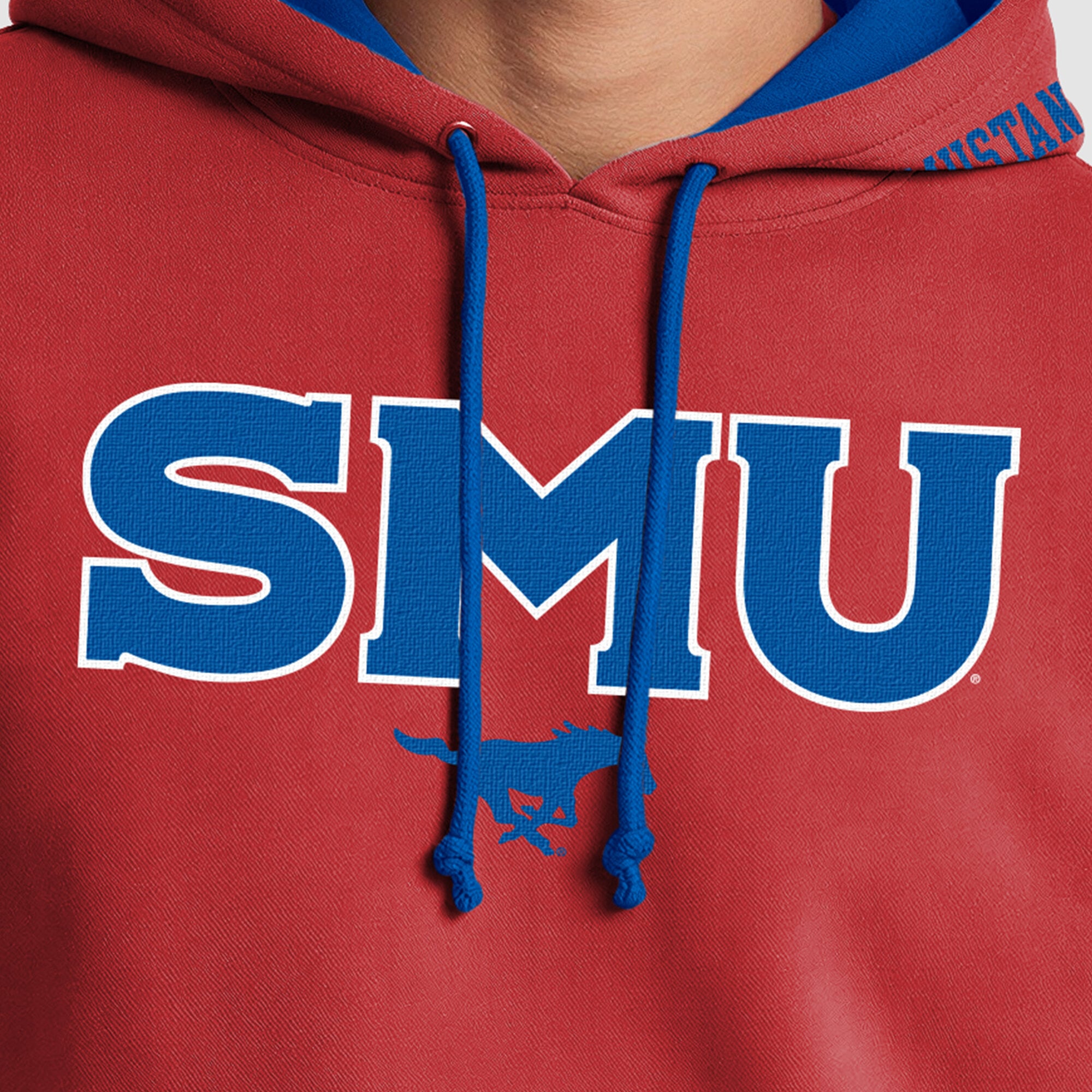 Sweat à capuche contrasté Champion rouge/bleu royal SMU Mustangs pour homme
