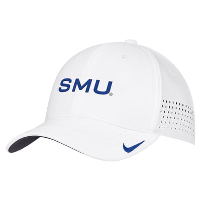 SMU Mustangs Nike 2026 On-Field AeroBill SwooshFlex Dri-FIT Hat - White