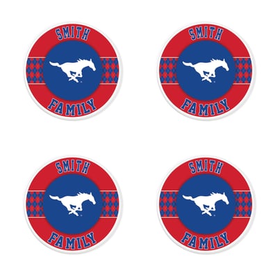 SMU Mustangs 4" Personalized Circular Coasters 4-Pack Set