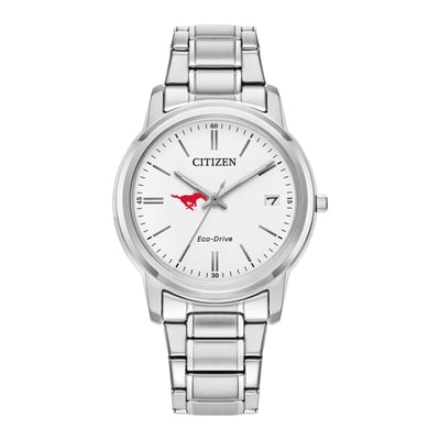 SMU Mustangs Citizen Watch Women's Eco-Drive White Dial Stainless Steel Watch - Silver