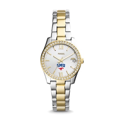 SMU Mustangs Fossil Women's Scarlette Mini Two-Tone Stainless Steel Watch - Silver