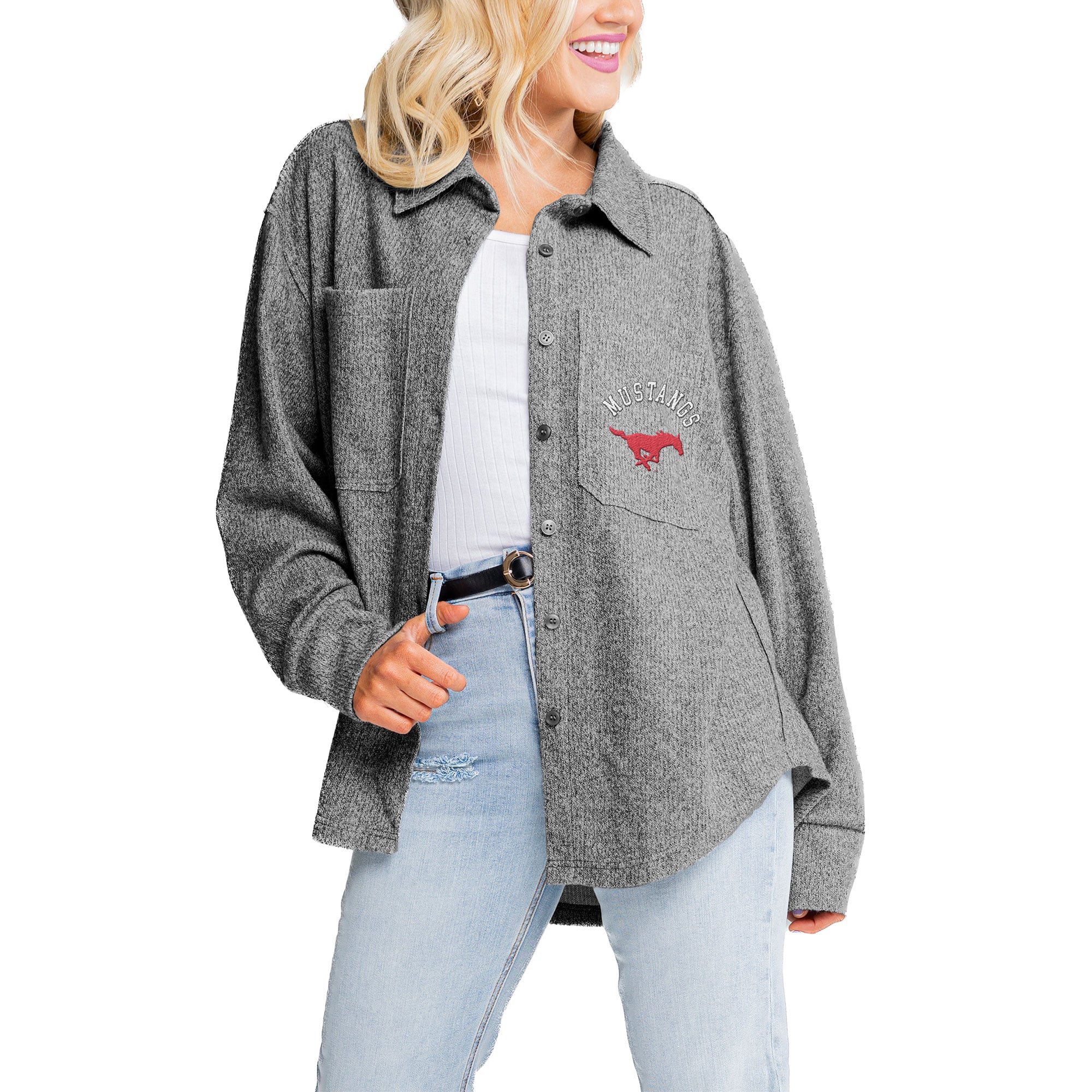 Smu Buttons Women's Gameday Couture Gray SMU Mustangs Switch It Up Button-Up Shacket