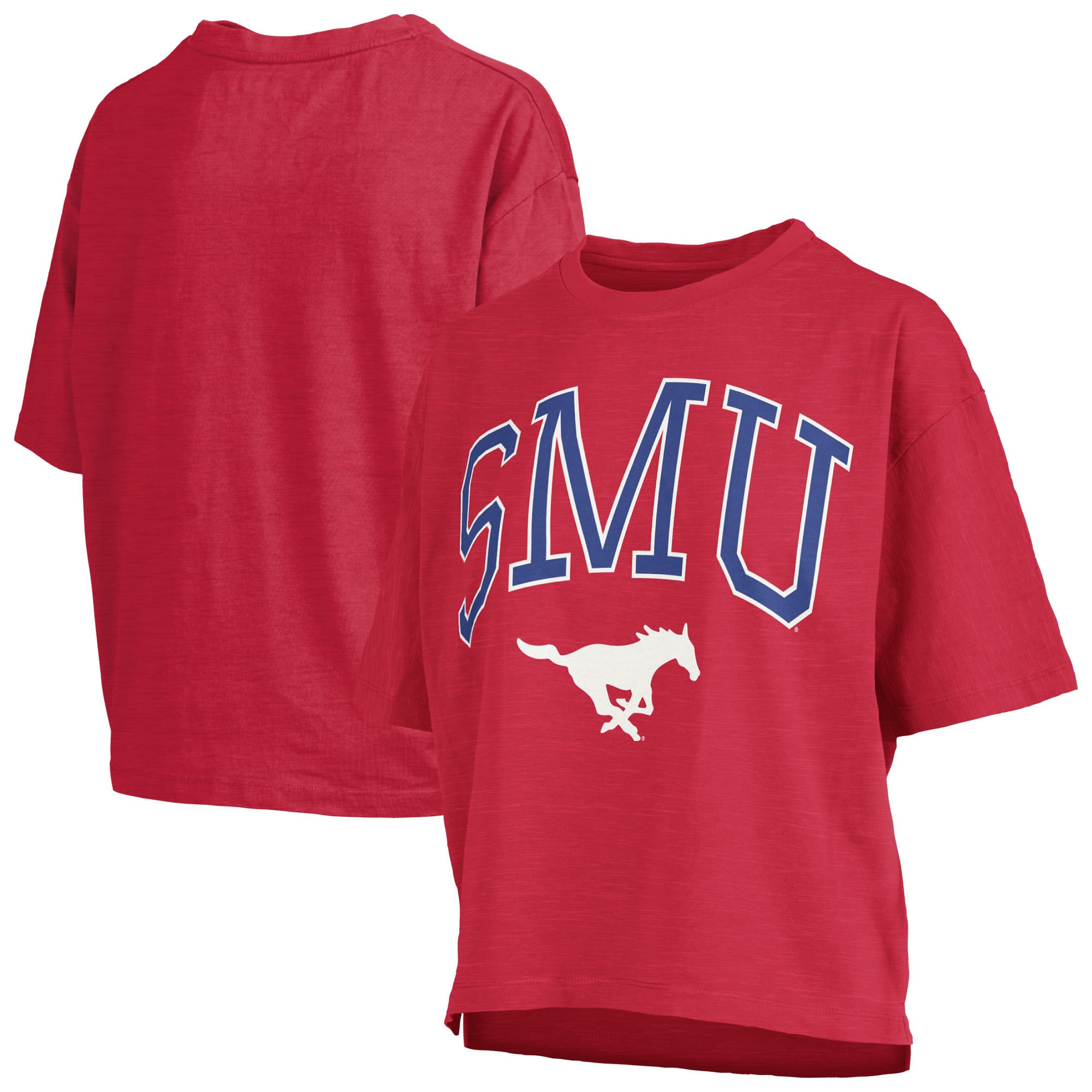 Women's Pressbox Red SMU Mustangs Oversized Nelson Arch Over Logo Slub T-Shirt