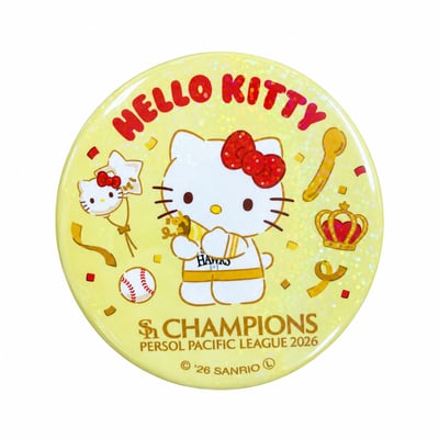 ２６リーグ優勝記念　ハローキティ　75mmホログラム缶バッジ ※お届け予定時期ご確認の上ご購入をお願いします