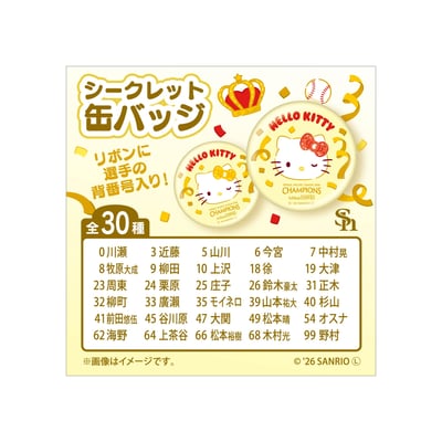 【シークレット】２６リーグ優勝記念　ハローキティ　シークレット缶バッジ ※お届け予定時期ご確認の上ご購入をお願いします
