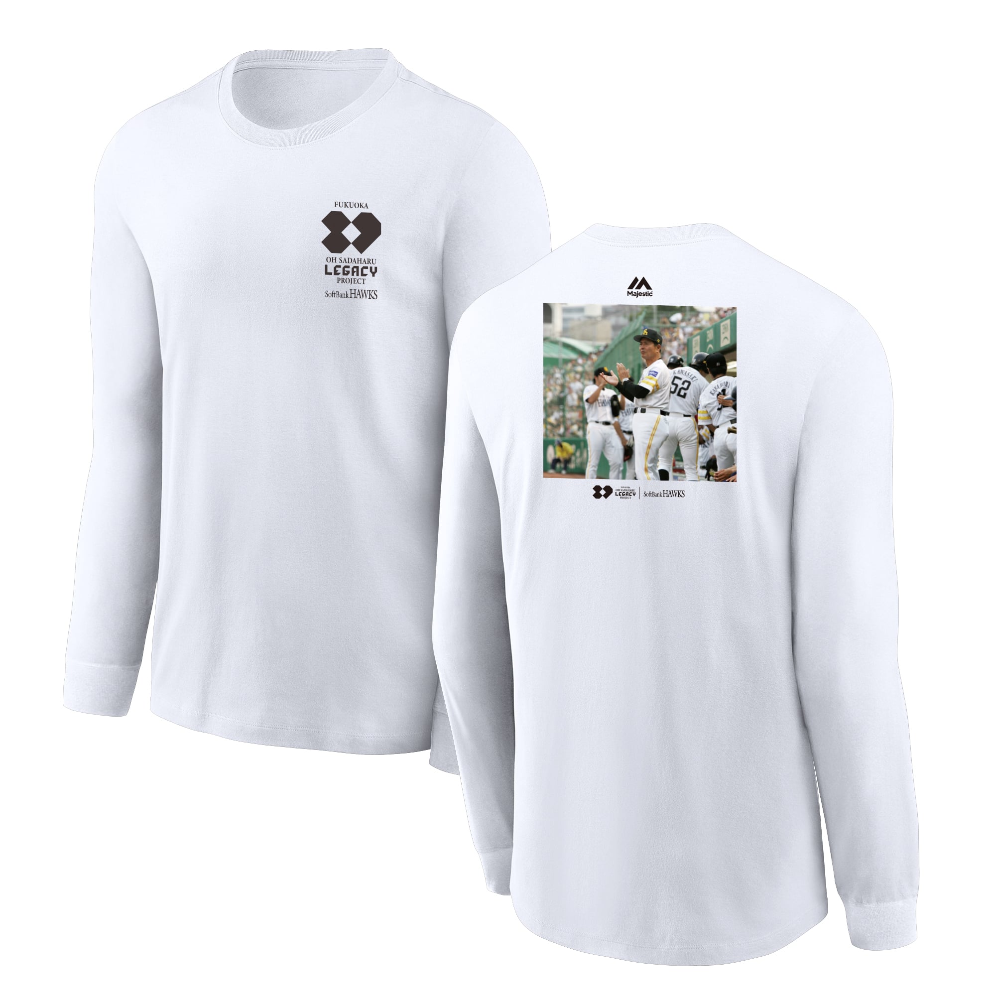 受注生産】王貞治ロングスリーブTシャツ 胴上げ（拍手／2006）WHT 