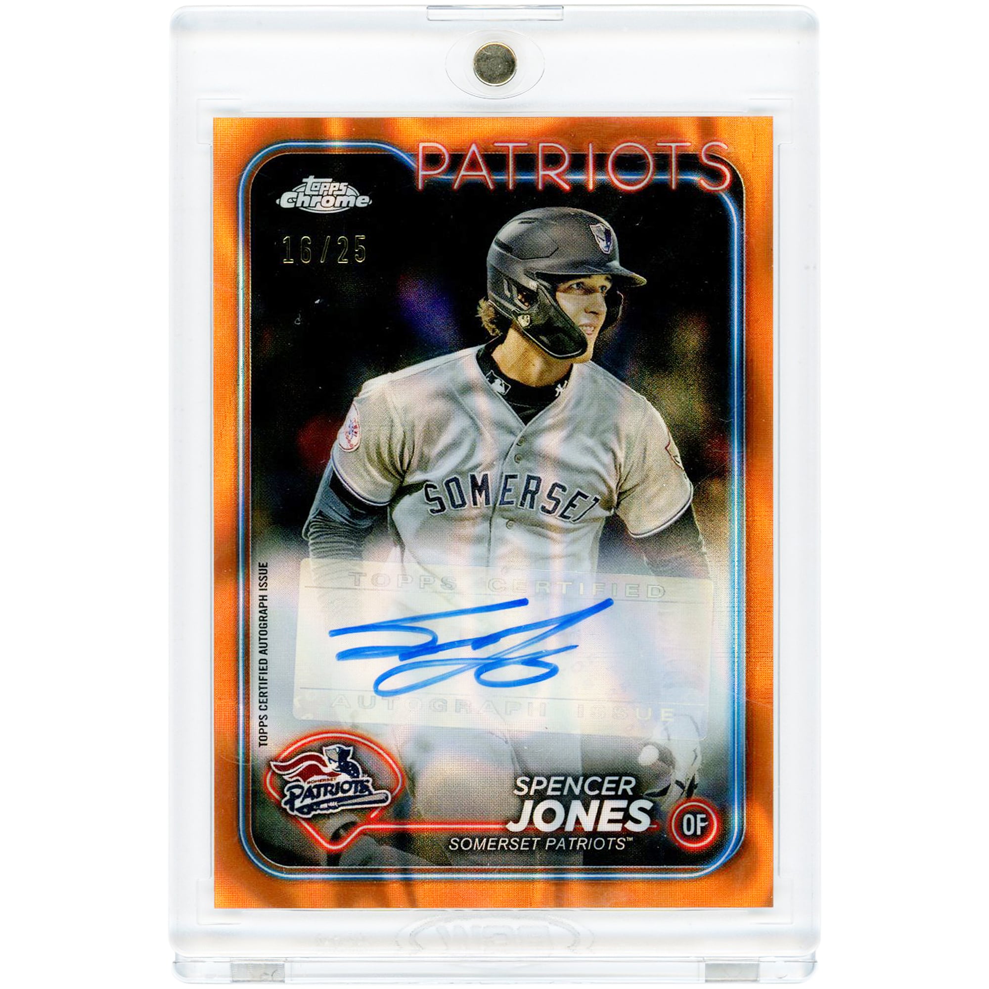 Spencer Jones Somerset Patriots Autographed 2024 Topps Pro Debut Chrome Orange Lava Refractor #PDC-165 #16/25 Card