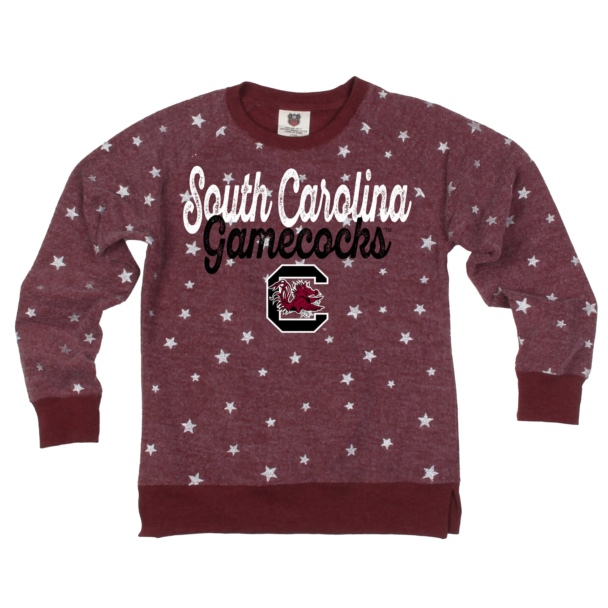 Girls Youth Wes & Willy Garnet South Carolina Gamecocks Shimmer Star Reverse Fleece Sweatshirt