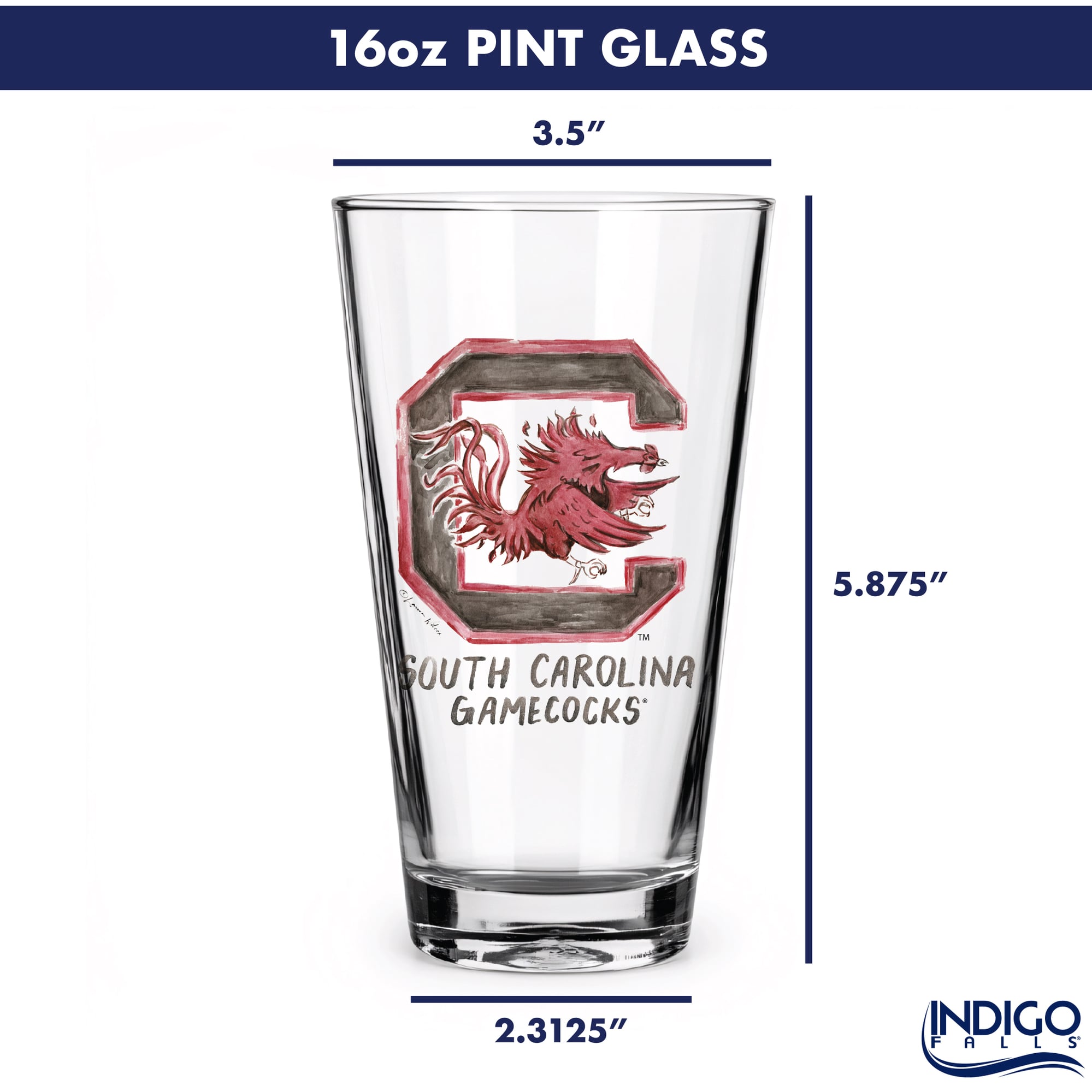 Ensemble de 2 verres à bière à l'effigie de Laura Wilcox, mascotte des Gamecocks de Caroline du Sud (Indigo Falls)