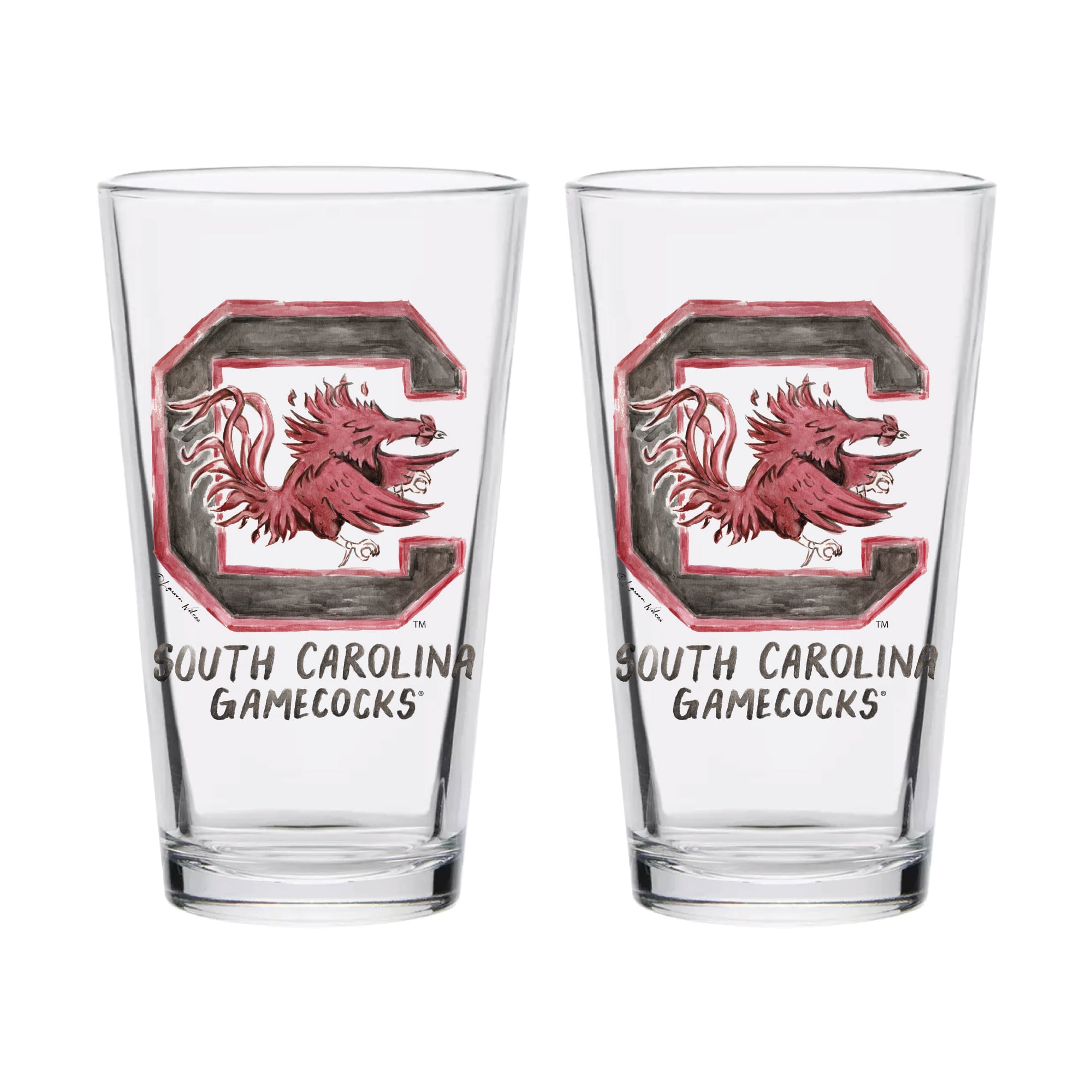 Ensemble de 2 verres à bière à l'effigie de Laura Wilcox, mascotte des Gamecocks de Caroline du Sud (Indigo Falls)