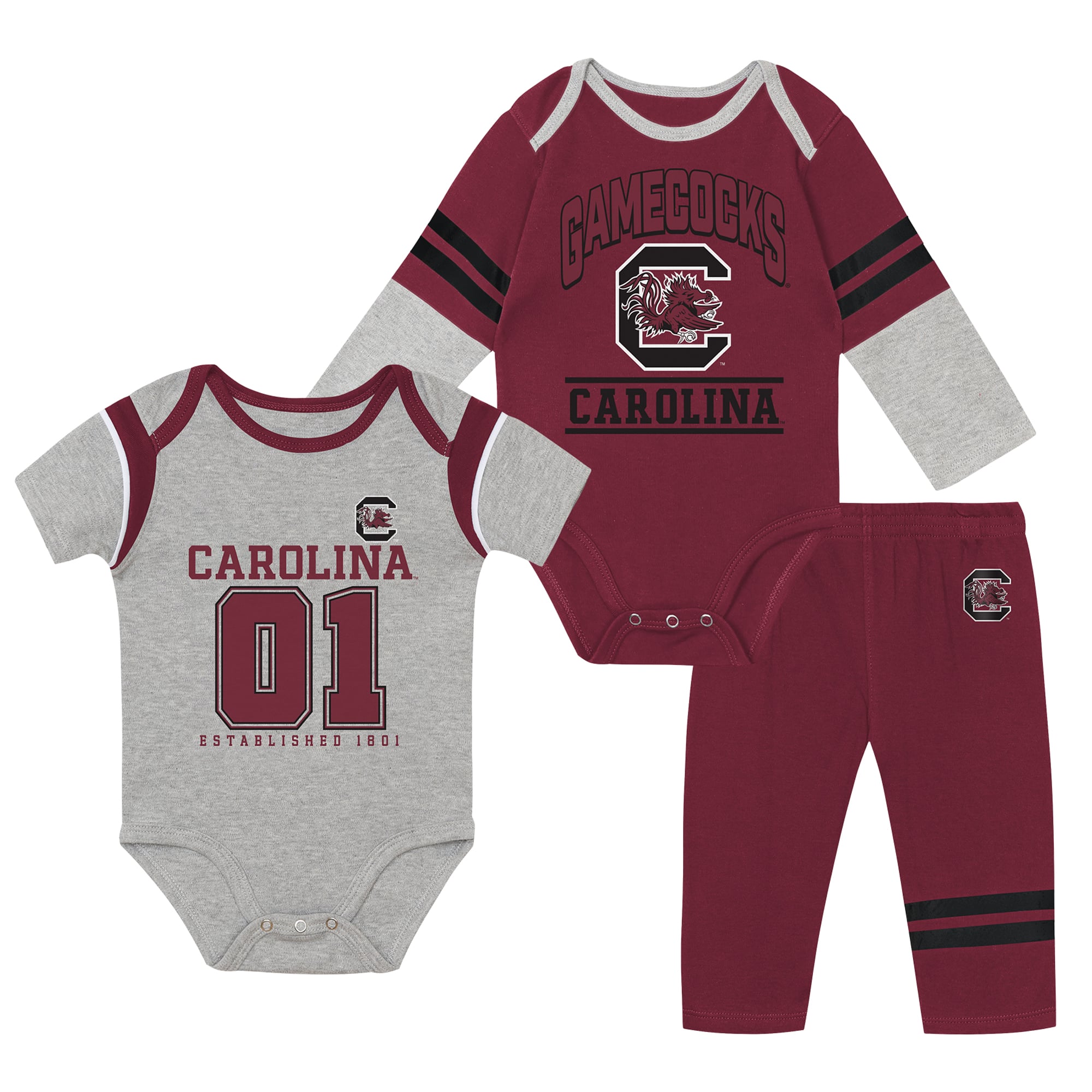 Infant Outerstuff South Carolina Gamecocks Double Up Three-Piece Bodysuits & Pants Set