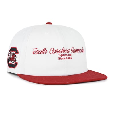 South Carolina Gamecocks '47 Script Stack Relaxed Captain Adjustable Hat - White/Garnet