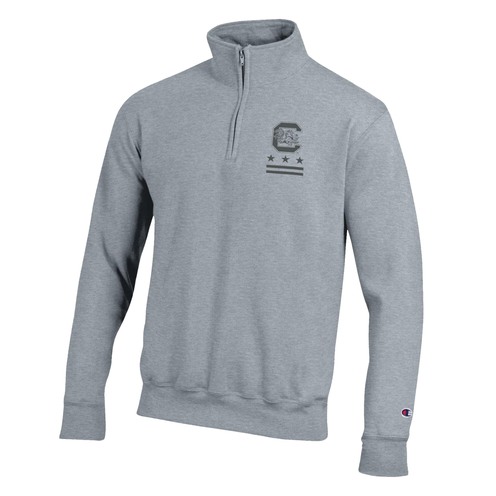 Pull-over à col zippé Champion Heather Gray South Carolina Gamecocks Operation Hat Trick Flag en polaire Powerblend pour homme