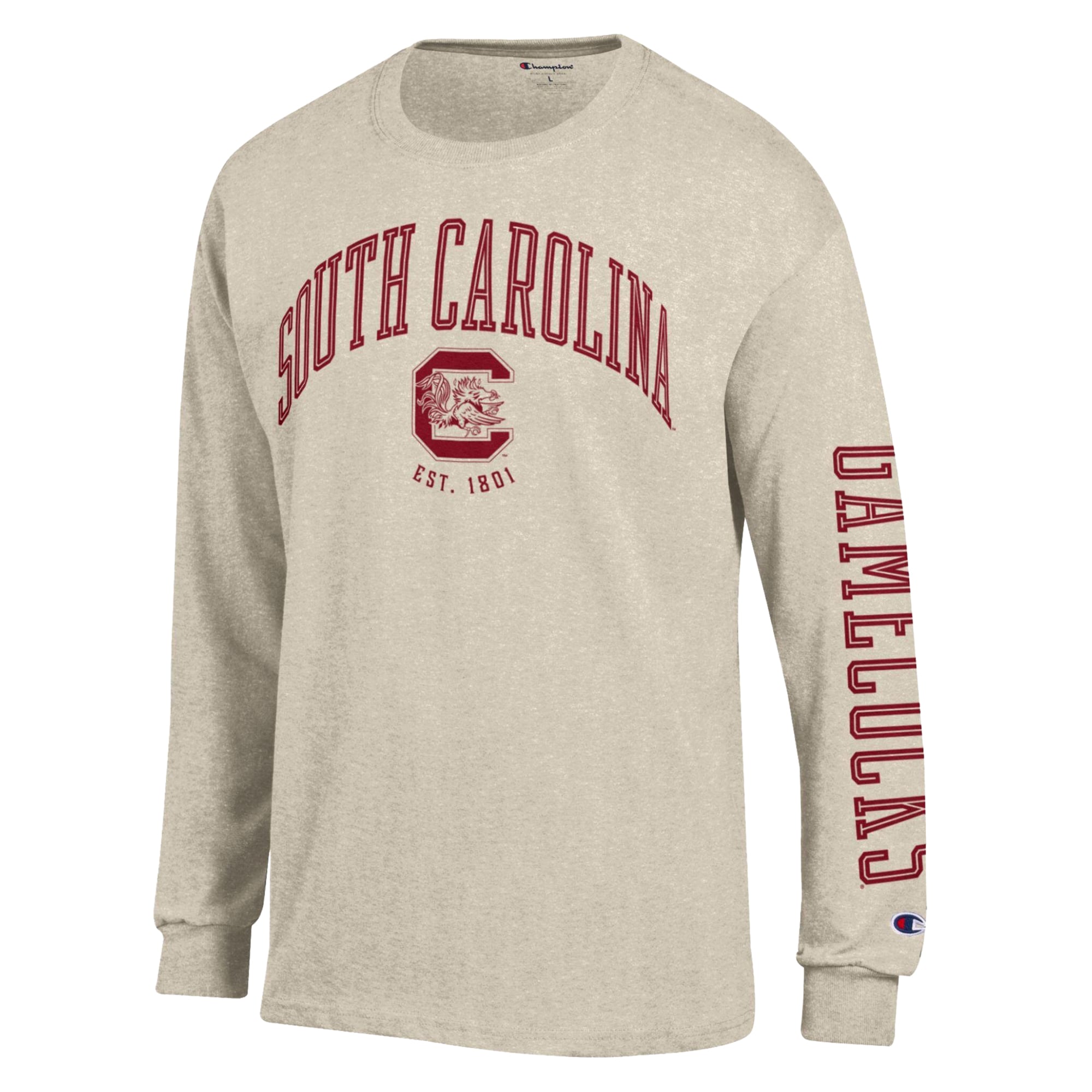 T-shirt à manches longues Champion Heather Oatmeal South Carolina Gamecocks Neutral Arch pour homme