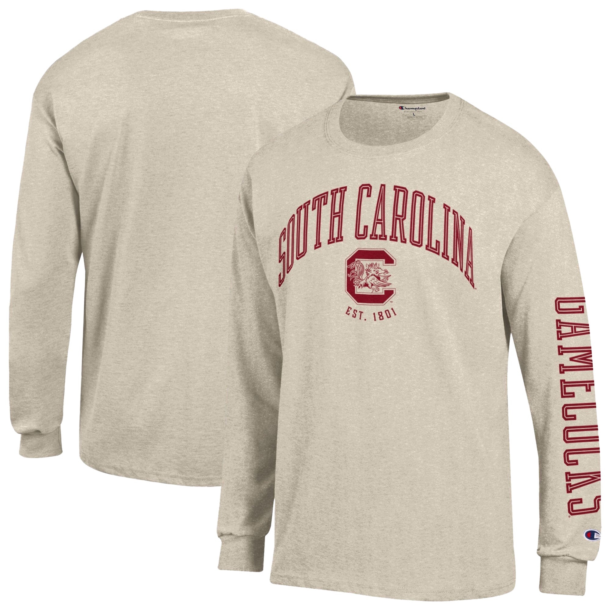 T-shirt à manches longues Champion Heather Oatmeal South Carolina Gamecocks Neutral Arch pour homme