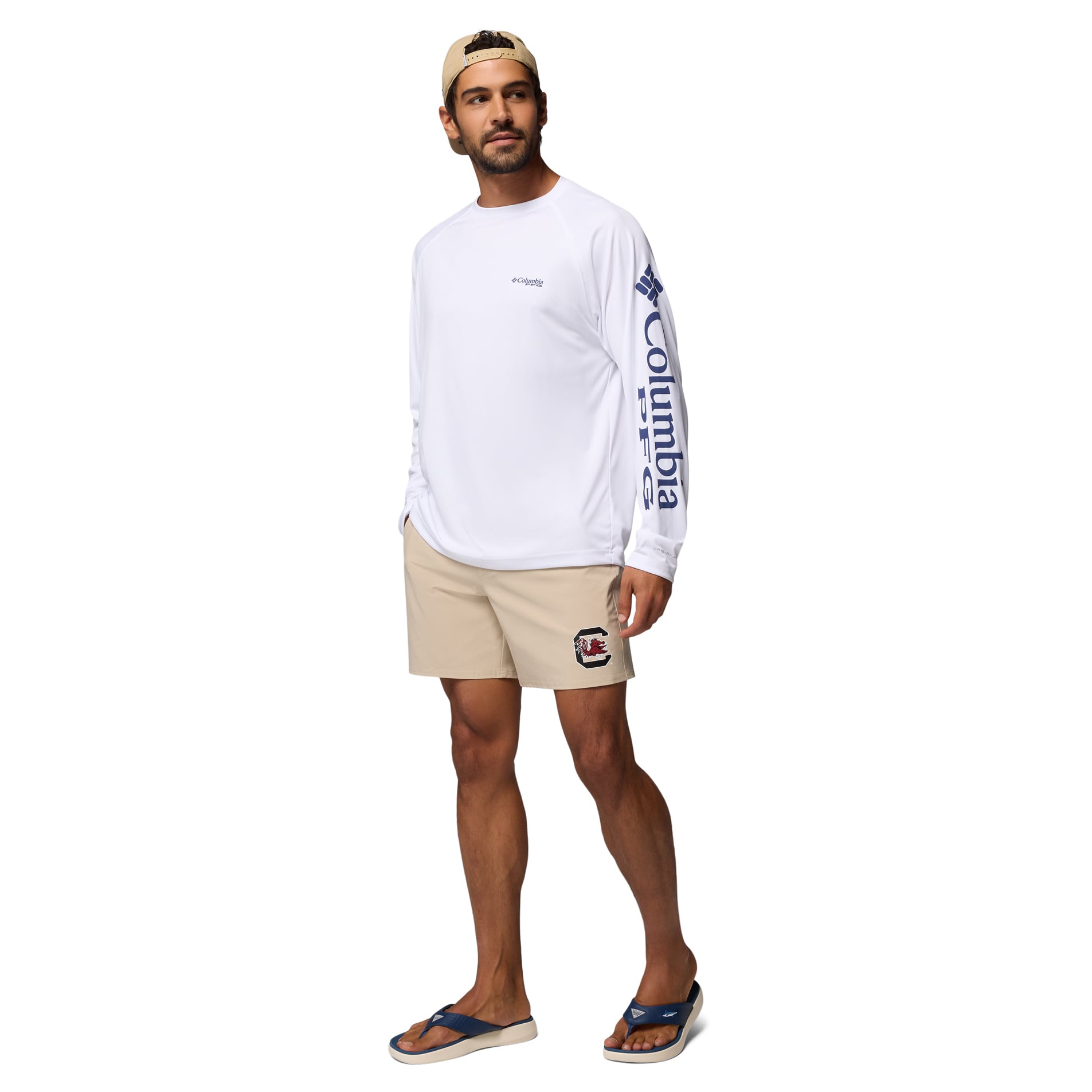 Men's Columbia Natural South Carolina Gamecocks PFG Terminal Roamer™ Omni-Shade™ Stretch Shorts