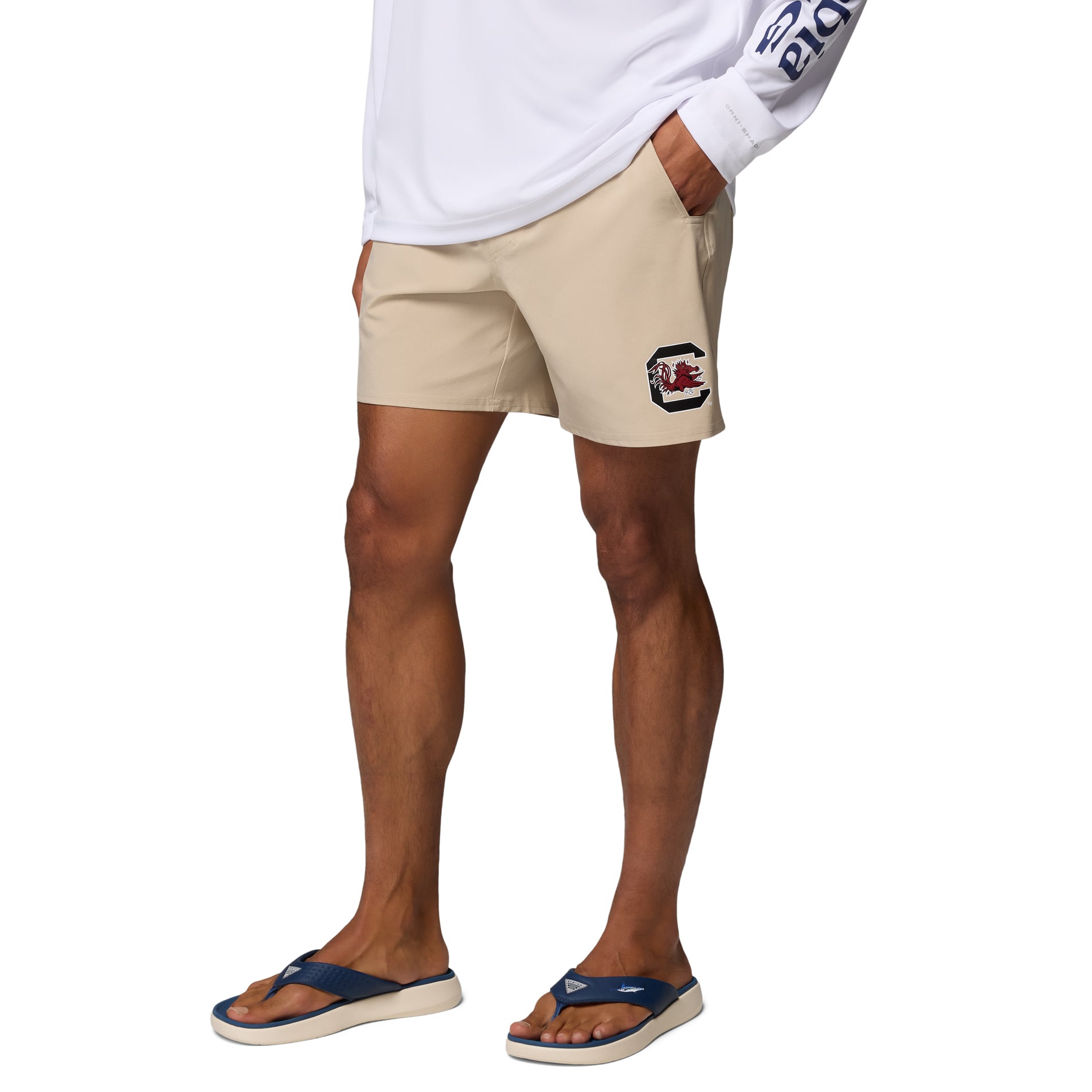 Men's Columbia Natural South Carolina Gamecocks PFG Terminal Roamer™ Omni-Shade™ Stretch Shorts