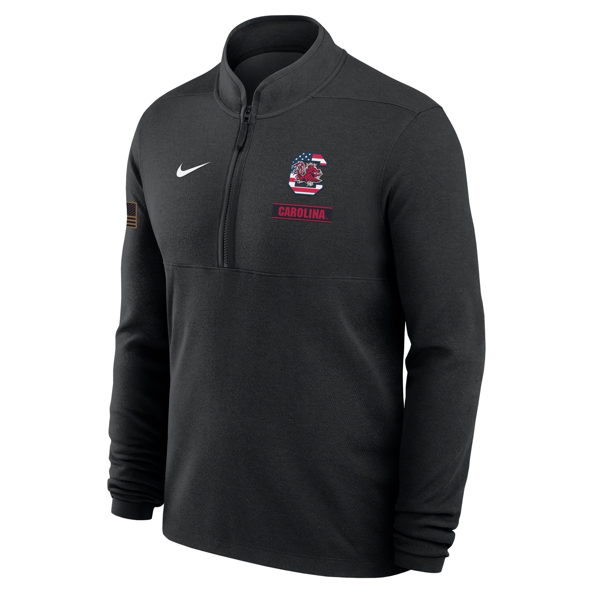 Pull-over Nike noir pour homme, modèle South Carolina Gamecocks 2026, hommage aux militaires, à demi-zip et raglan Dri-FIT.