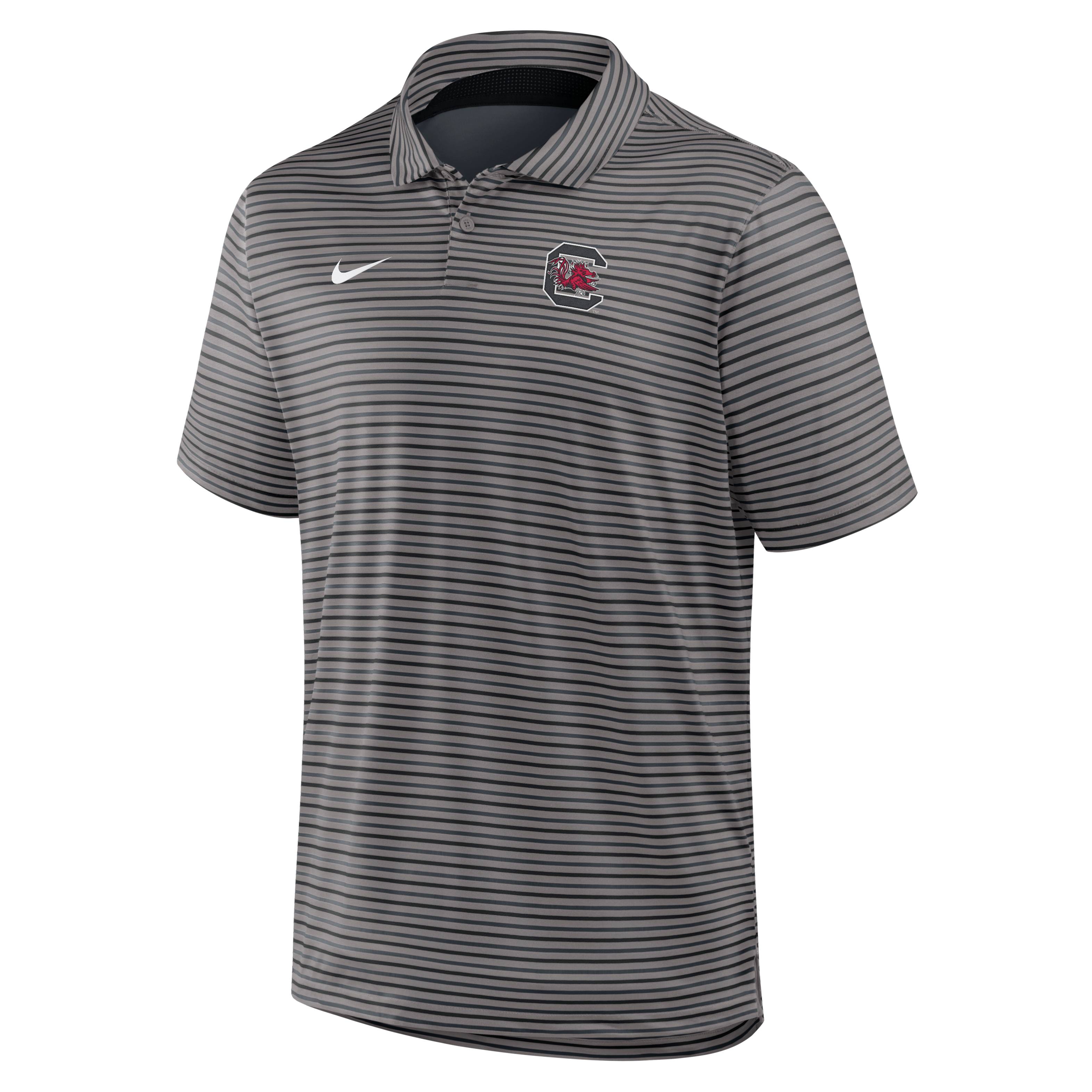 Polo Nike gris à rayures pour homme, modèle Coaches Dri-FIT Tour des Gamecocks de Caroline du Sud.