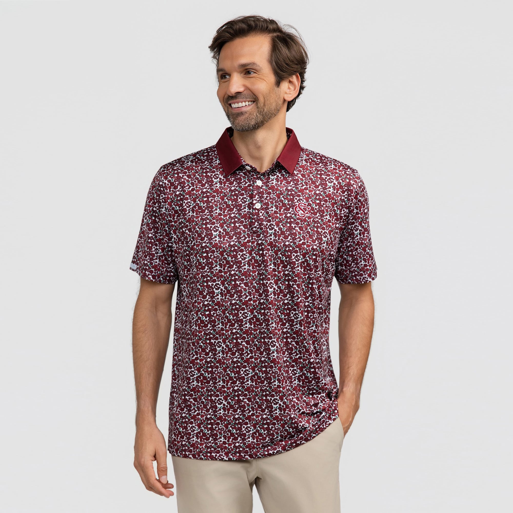 Men's Smith & Quinn Garnet South Carolina Gamecocks Poppies Teddy Polo