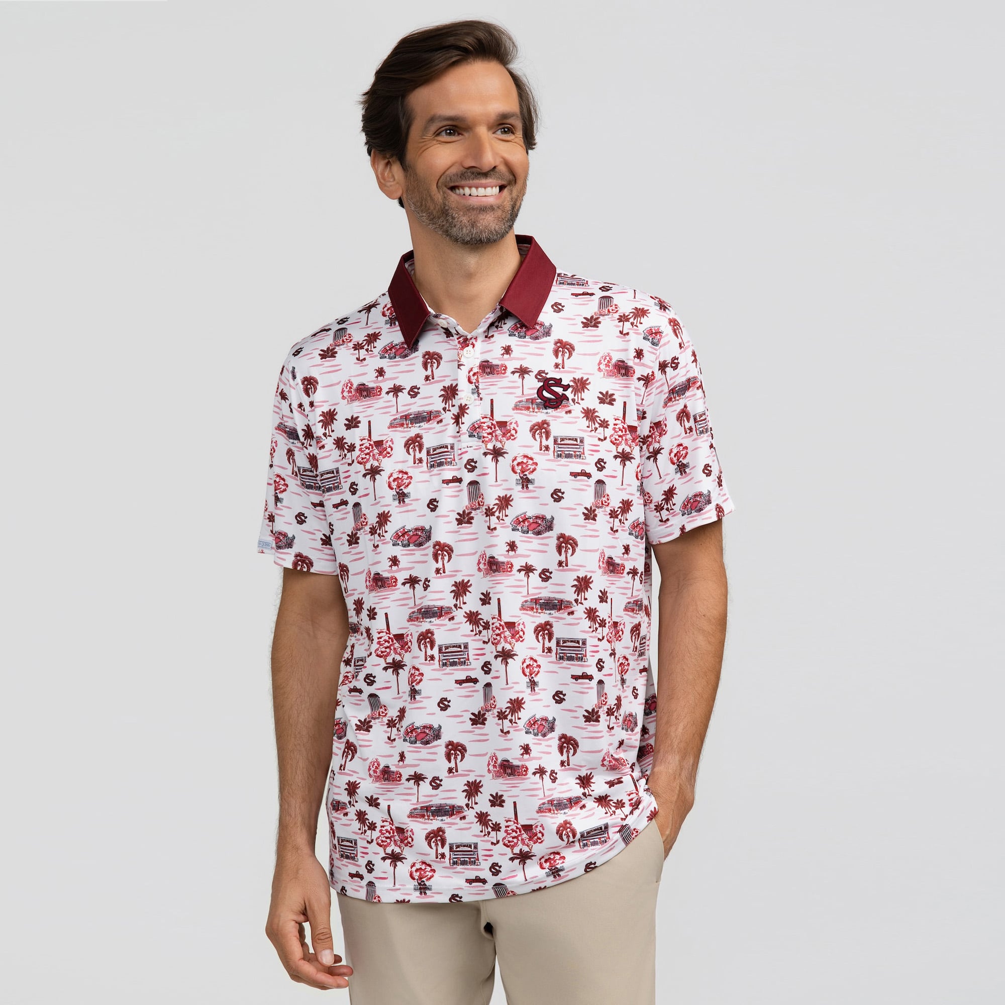 Men's Smith & Quinn White South Carolina Gamecocks Toile Teddy Polo