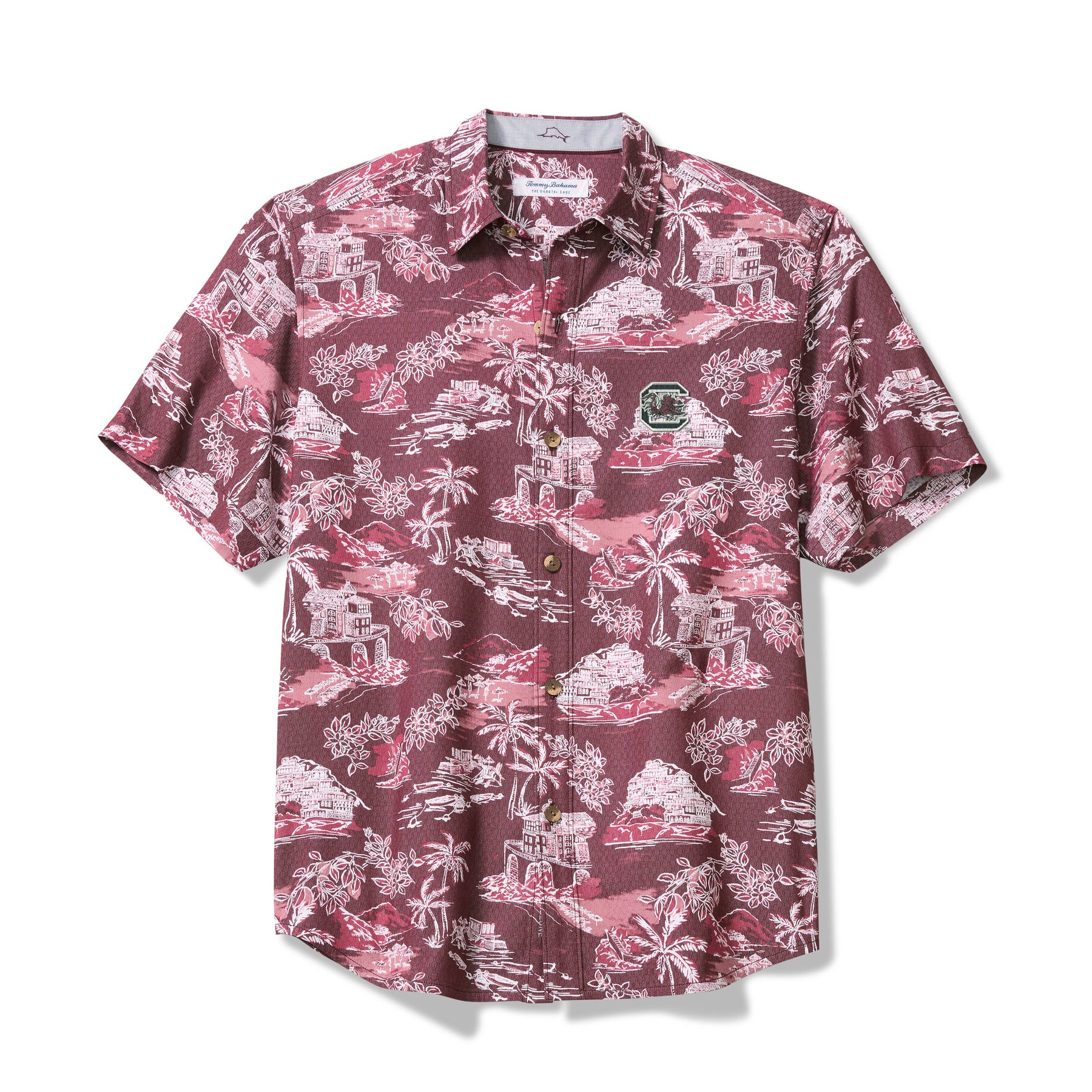 Men's Tommy Bahama Garnet South Carolina Gamecocks Coastal Ease Paradise Isle Camp Button-Up Shirt