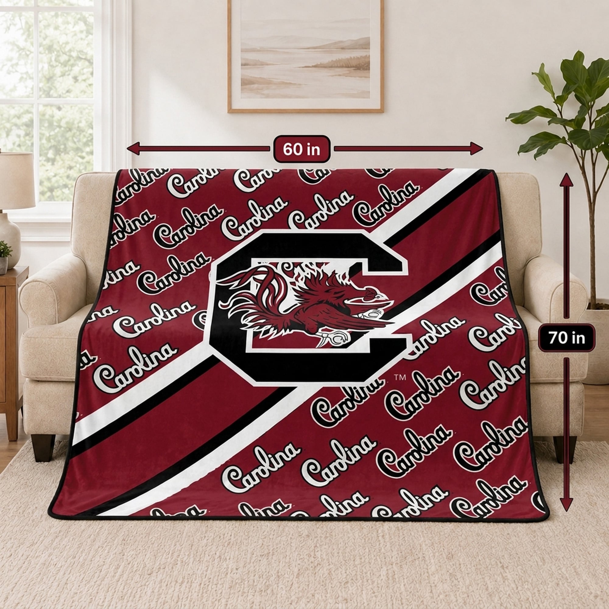 Couverture ultra douce Pegasus South Carolina Gamecocks, 152 x 178 cm (60 x 70 pouces) en diagonale, doublée et ornée du logo.