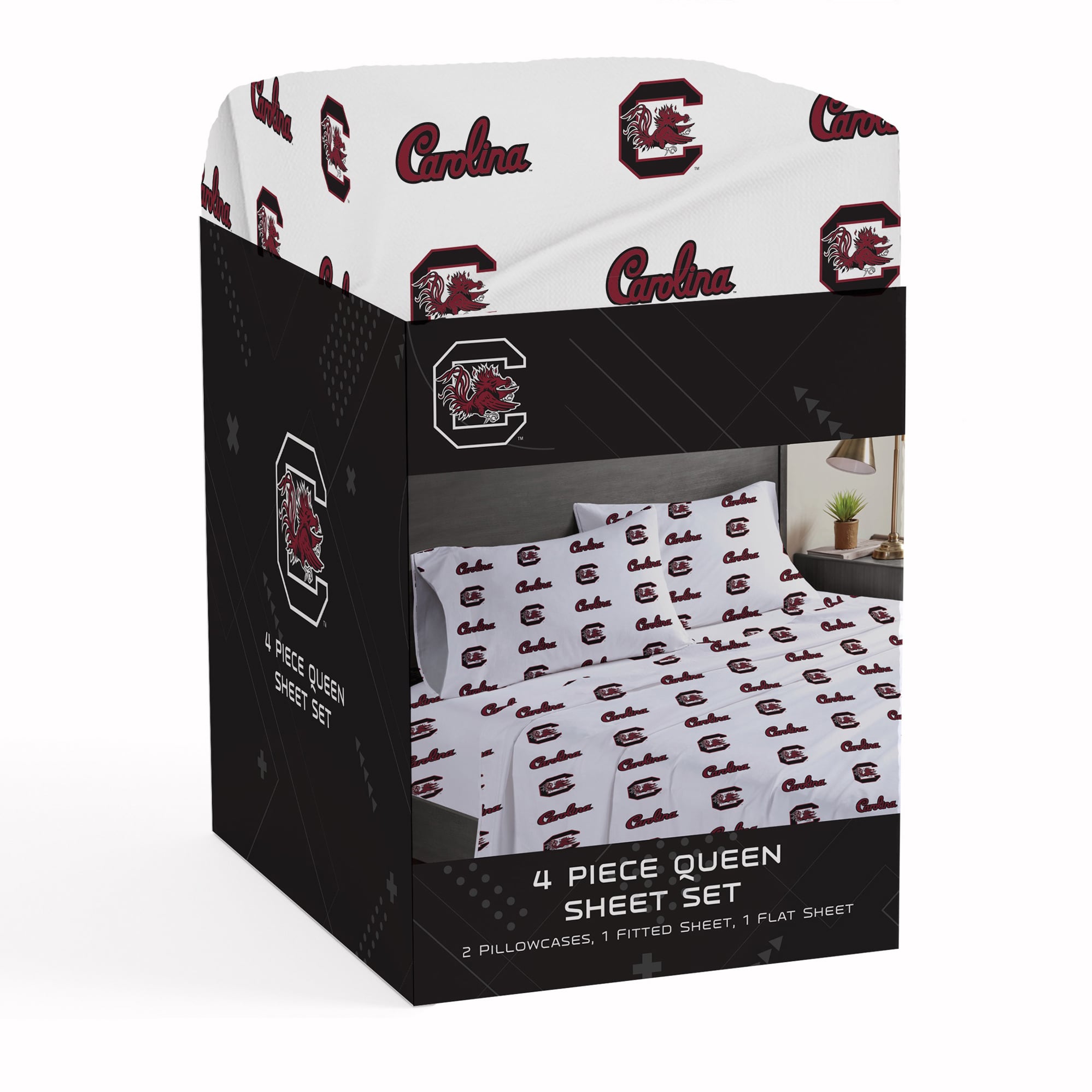 Ensemble de draps quatre pièces Pegasus South Carolina Gamecocks pour lit queen