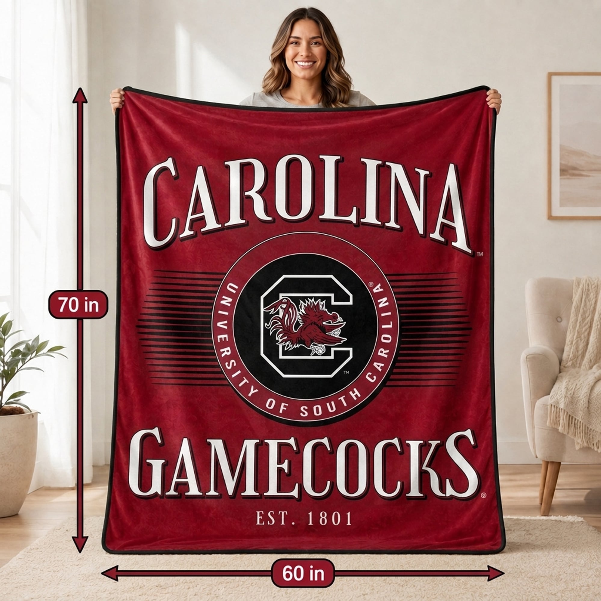 Couverture Pegasus South Carolina Gamecocks Spotlight Arch 60" x 70" ultra douce