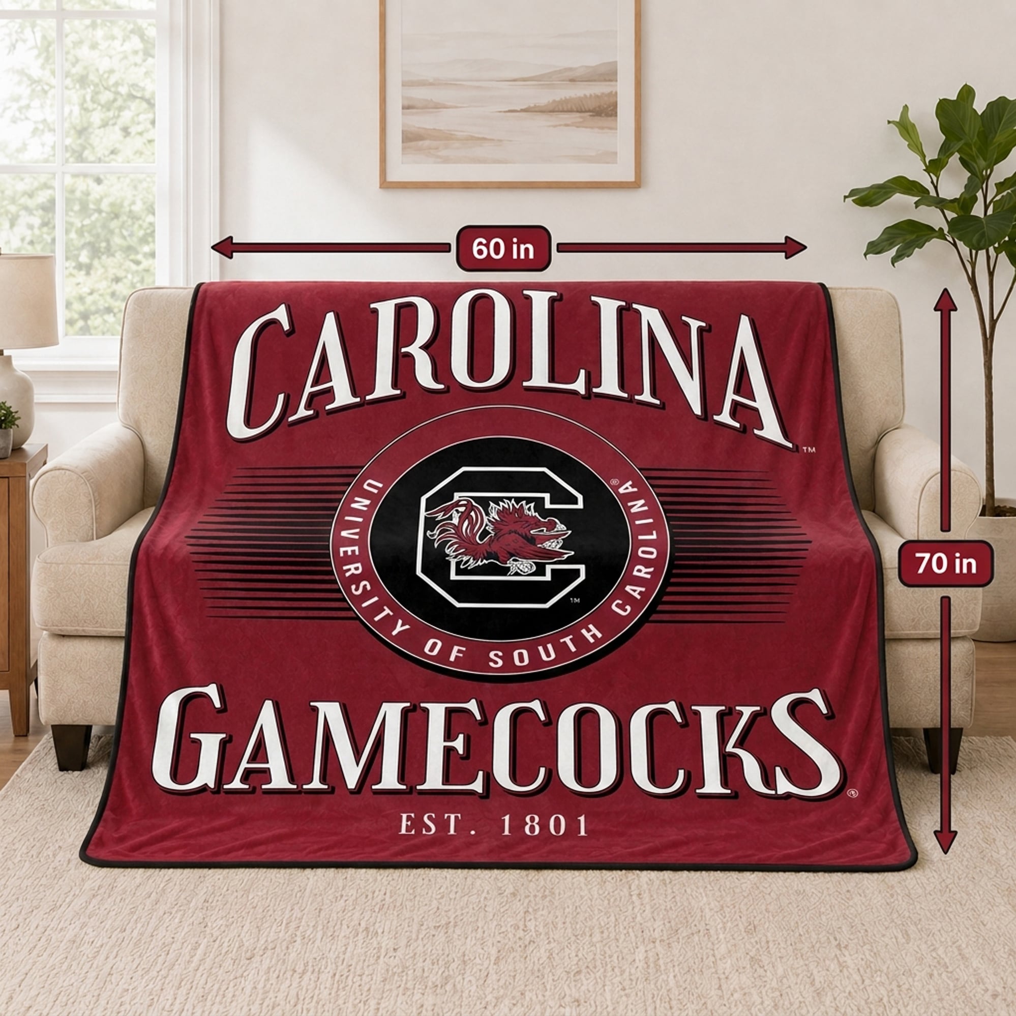 Couverture Pegasus South Carolina Gamecocks Spotlight Arch 60" x 70" ultra douce