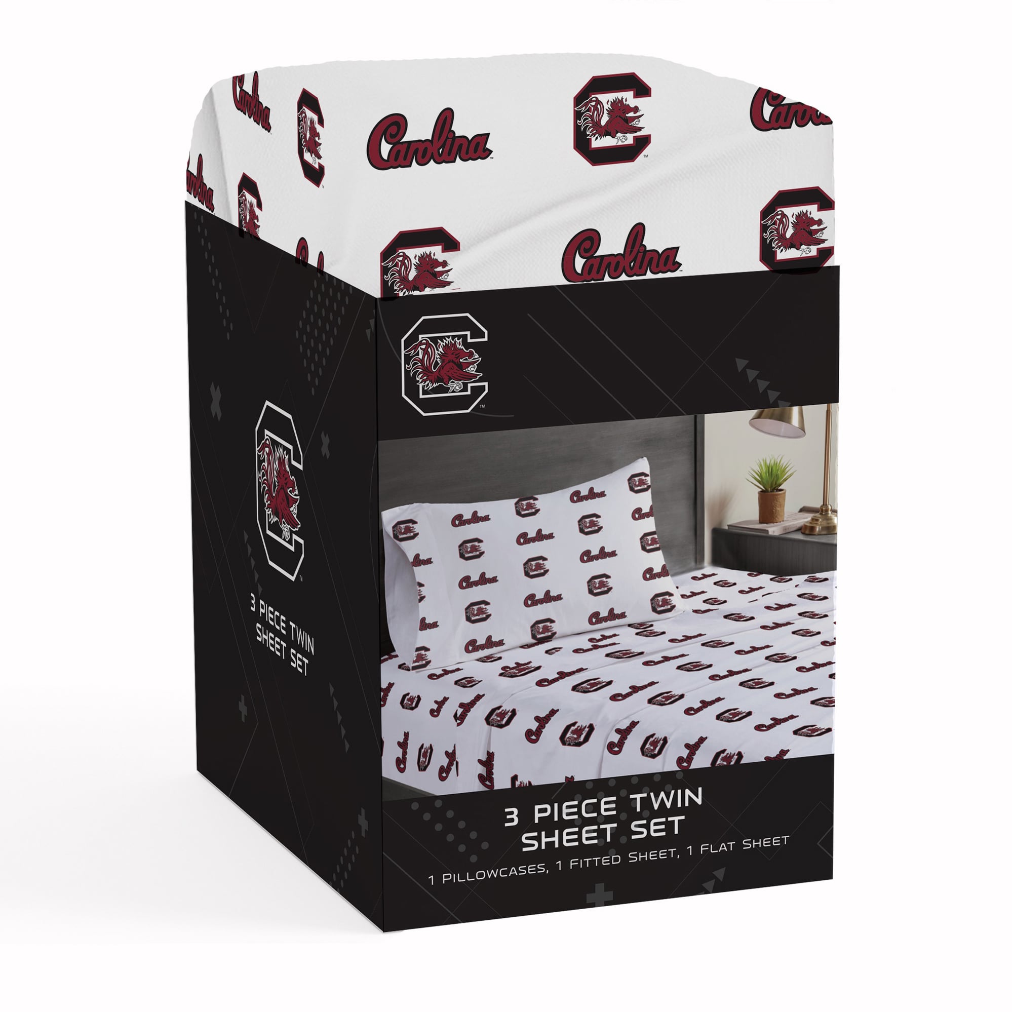 Ensemble de draps trois pièces Pegasus South Carolina Gamecocks pour lit simple