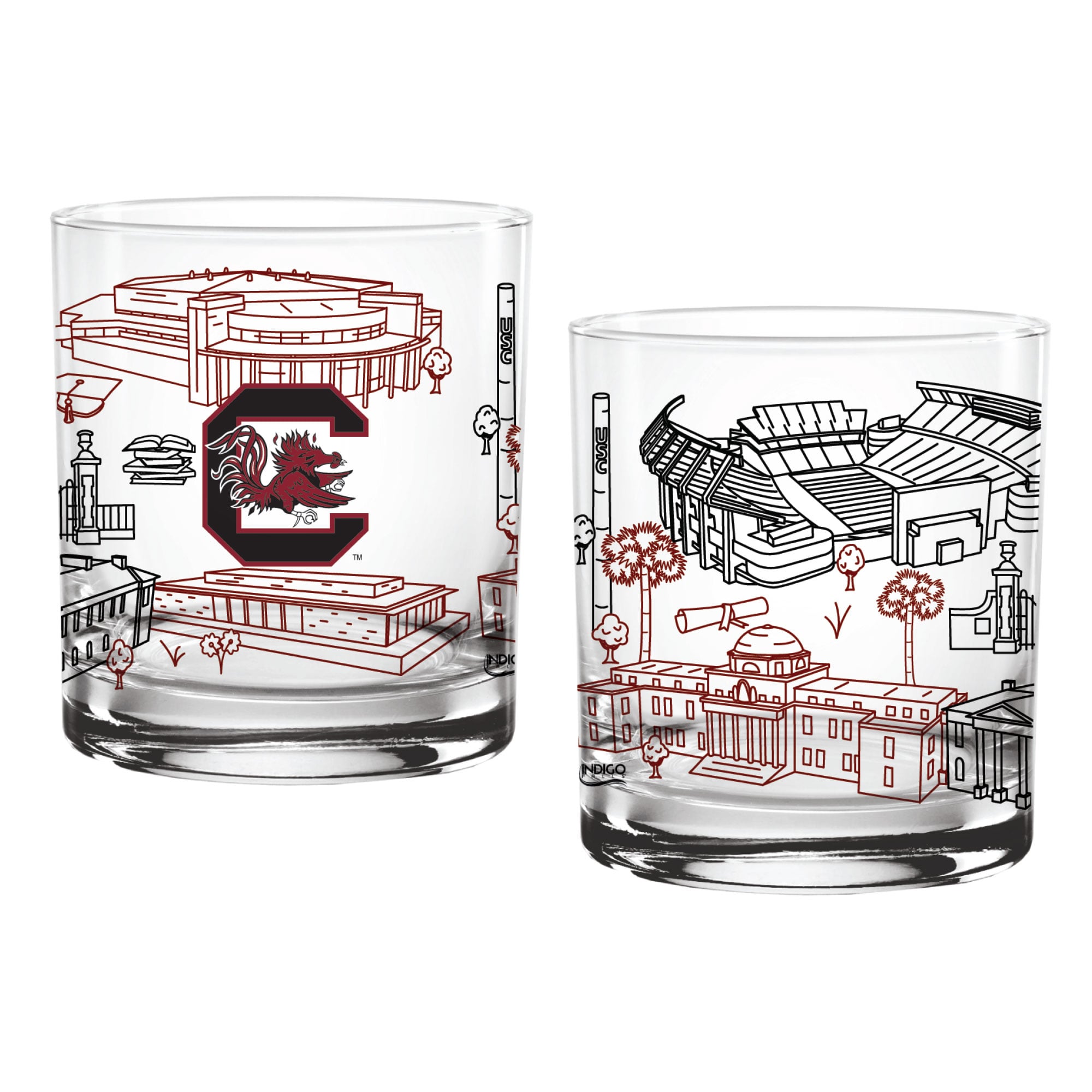 Pack de deux Gamecocks de Caroline du Sud 14oz. Verre d’art de ligne de campus