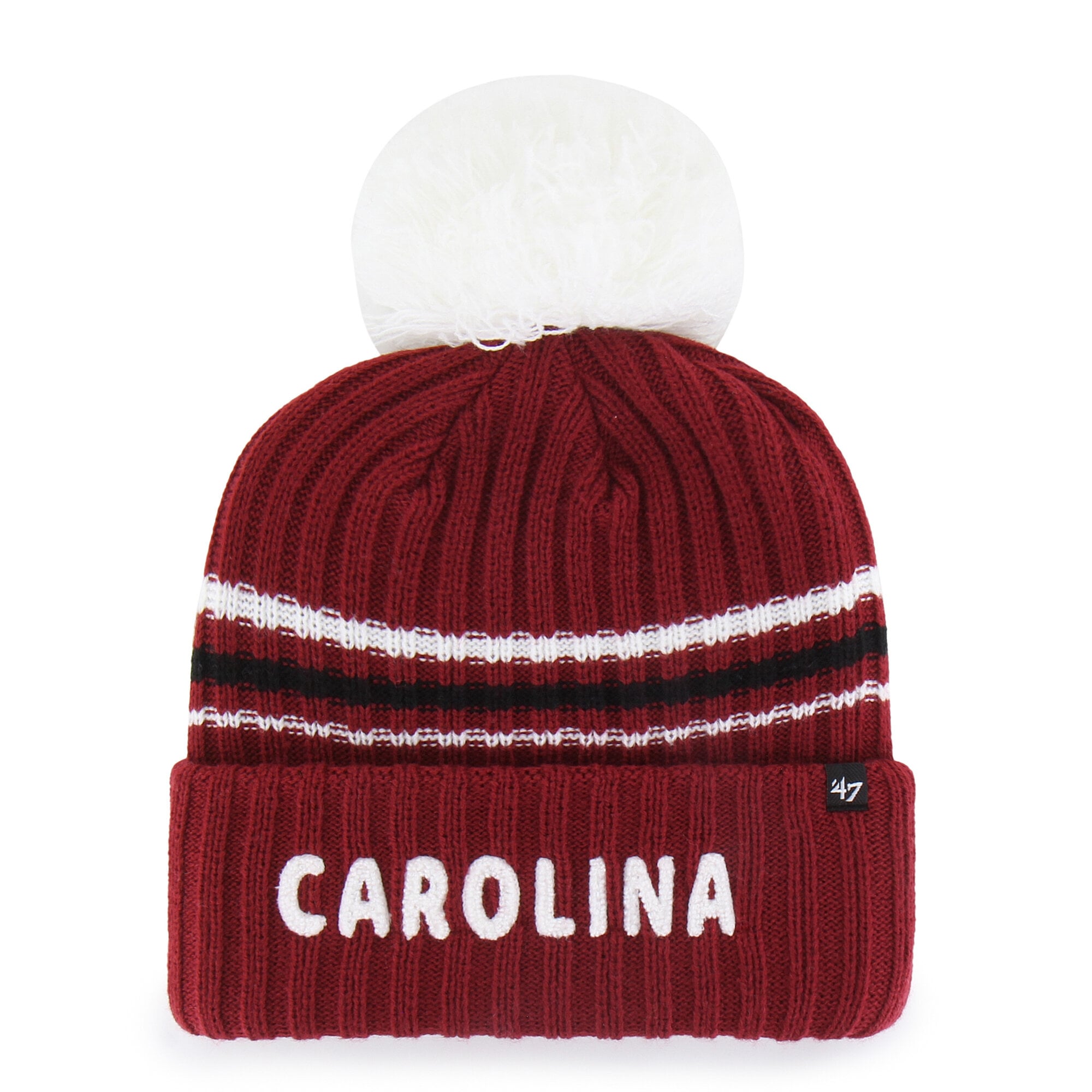 Bonnet tricoté à pompon et inscription duveteuse, modèle grenat « 47 » des Gamecocks de Caroline du Sud, pour femme