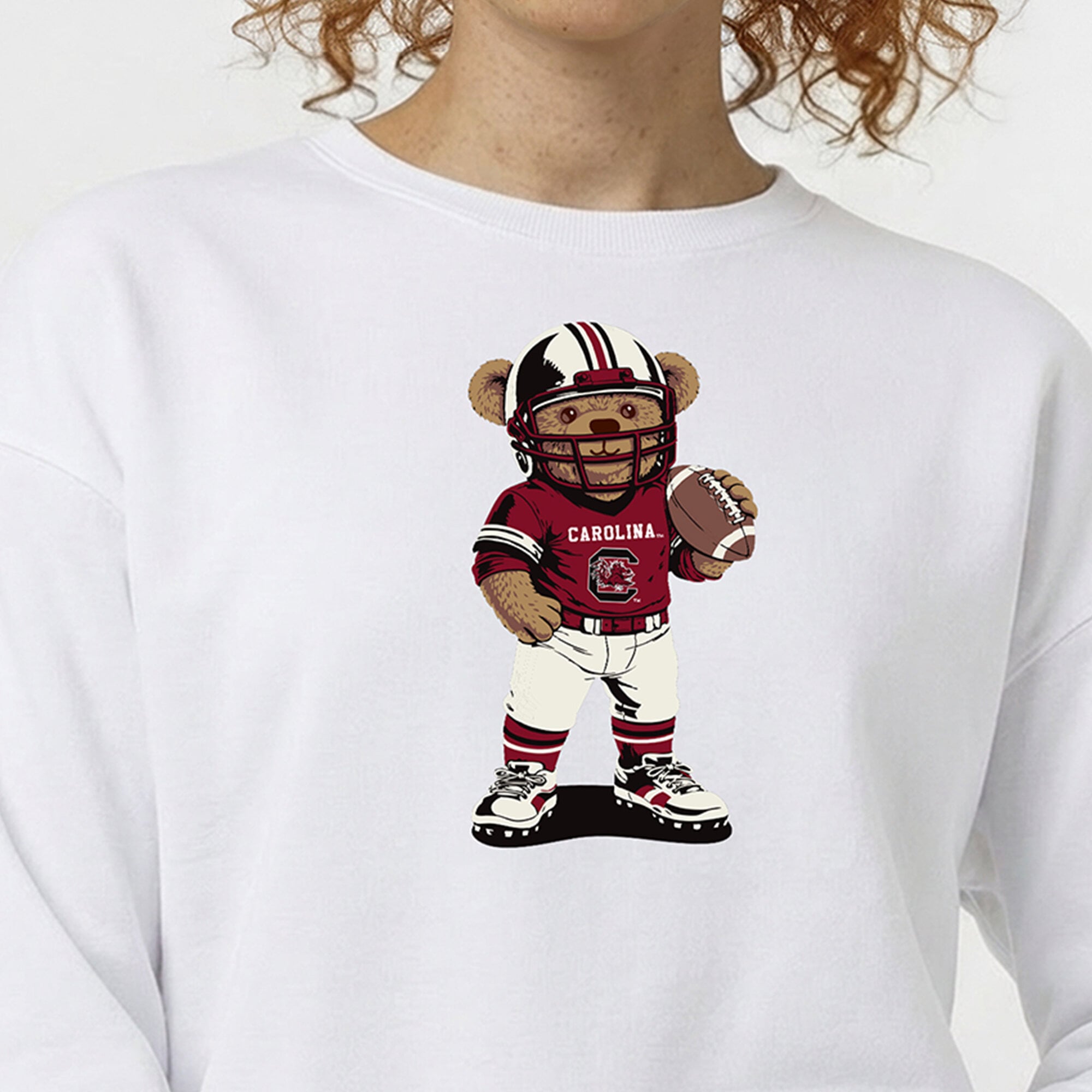 Sweat-shirt blanc Champion pour femmes, motif ours en peluche des Gamecocks de Caroline du Sud
