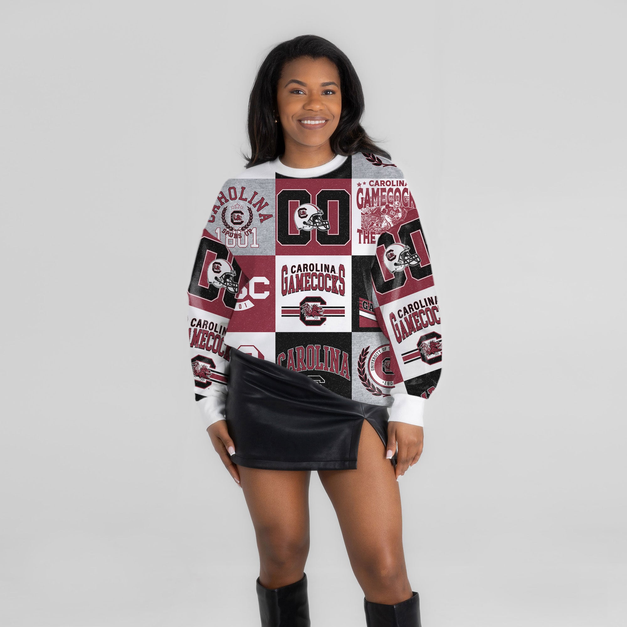 Pull à manches longues patchwork Gameday Couture Grenat South Carolina Gamecocks Highlight Reel pour femme