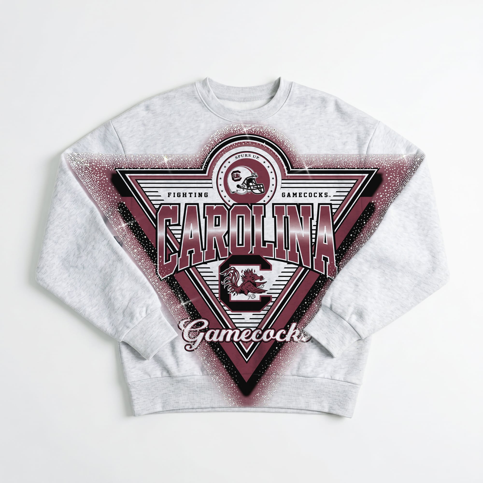 Women's Gameday Couture Gray South Carolina Gamecocks Chasing Victory Rhinestone Spray Oversized Fleece Sweatshirt