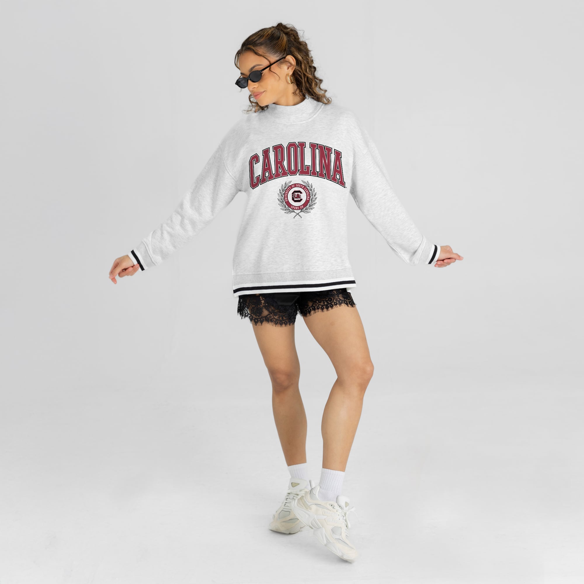 Women's Gameday Couture Gray South Carolina Gamecocks Rally Point Contrast Stripe Mock Neck Sweatshirt