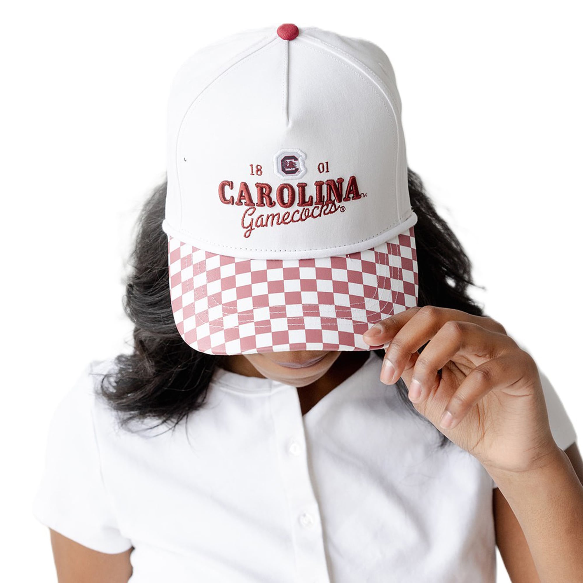 Casquette ajustable à 5 panneaux en corde blanche à carreaux Albon des Gamecocks de Caroline du Sud (Women's Gameday Social White)