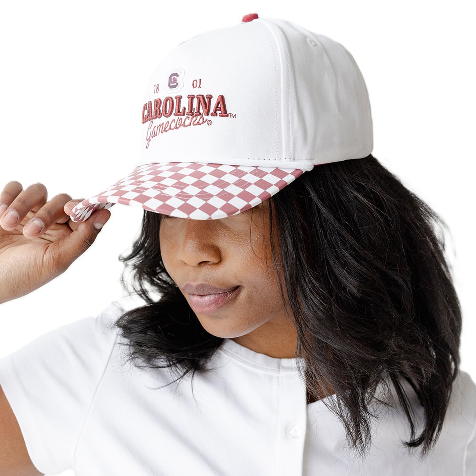 Casquette ajustable à 5 panneaux en corde blanche à carreaux Albon des Gamecocks de Caroline du Sud (Women's Gameday Social White)