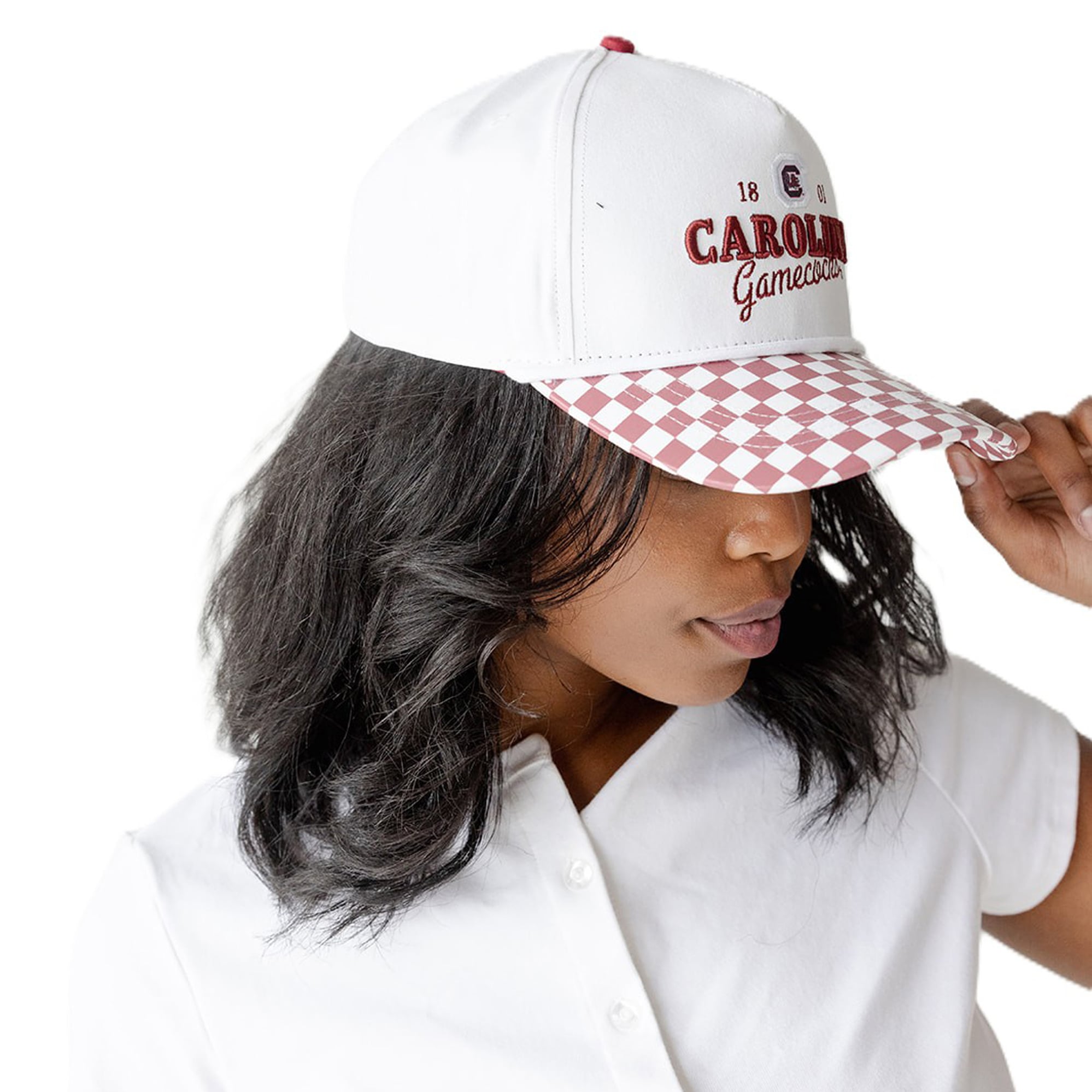 Casquette ajustable à 5 panneaux en corde blanche à carreaux Albon des Gamecocks de Caroline du Sud (Women's Gameday Social White)