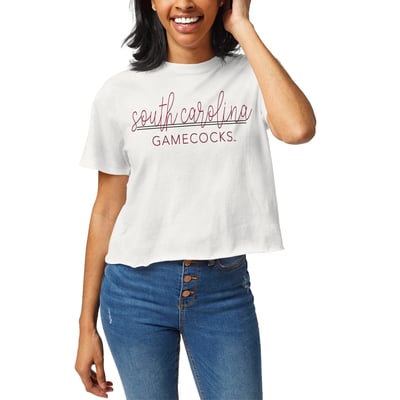 South Carolina Gamecocks League Collegiate Wear Women's Script Clothesline Cropped T-Shirt - White
