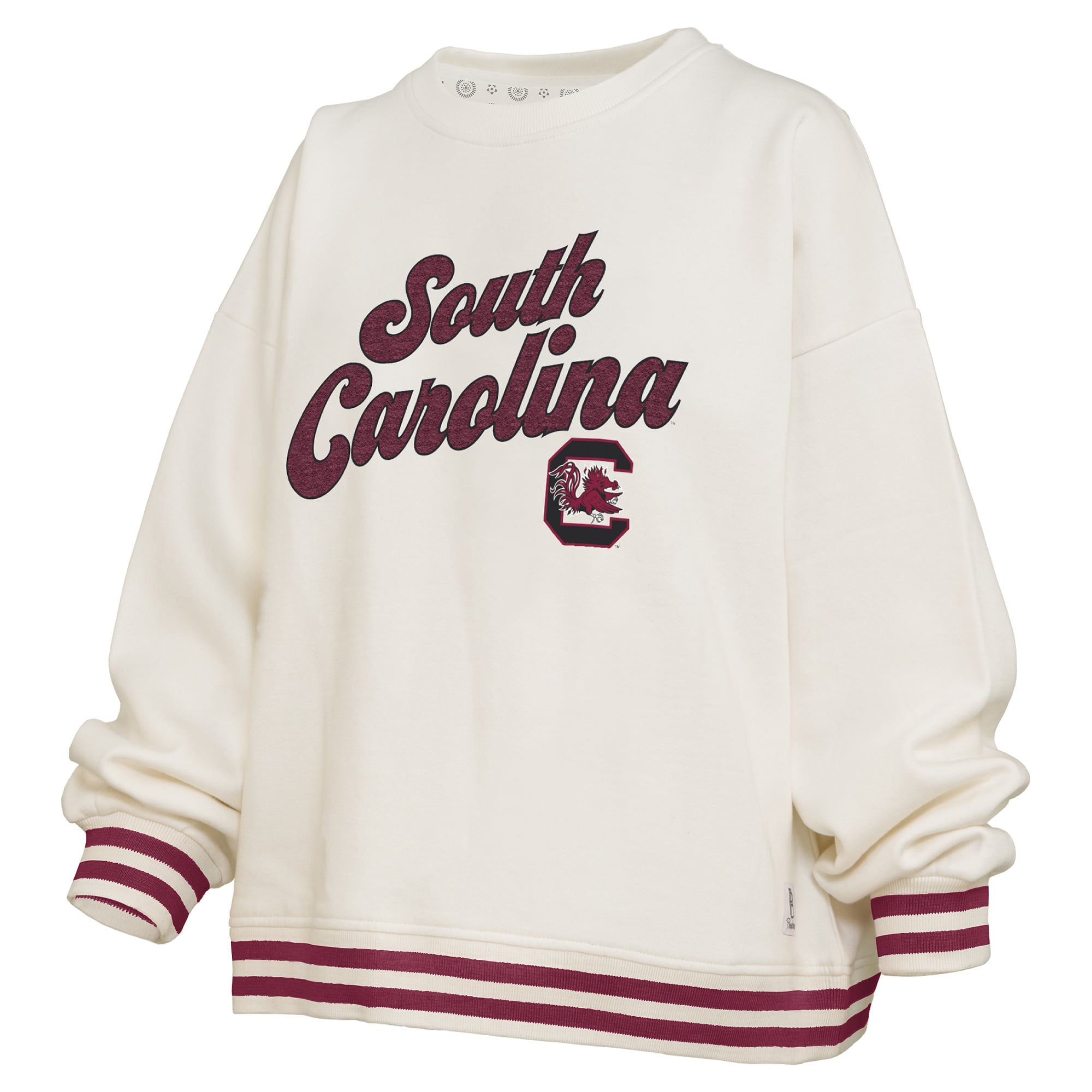 Women's Pressbox Cream South Carolina Gamecocks Bonanza Chenille Ribbed Sweatshirt