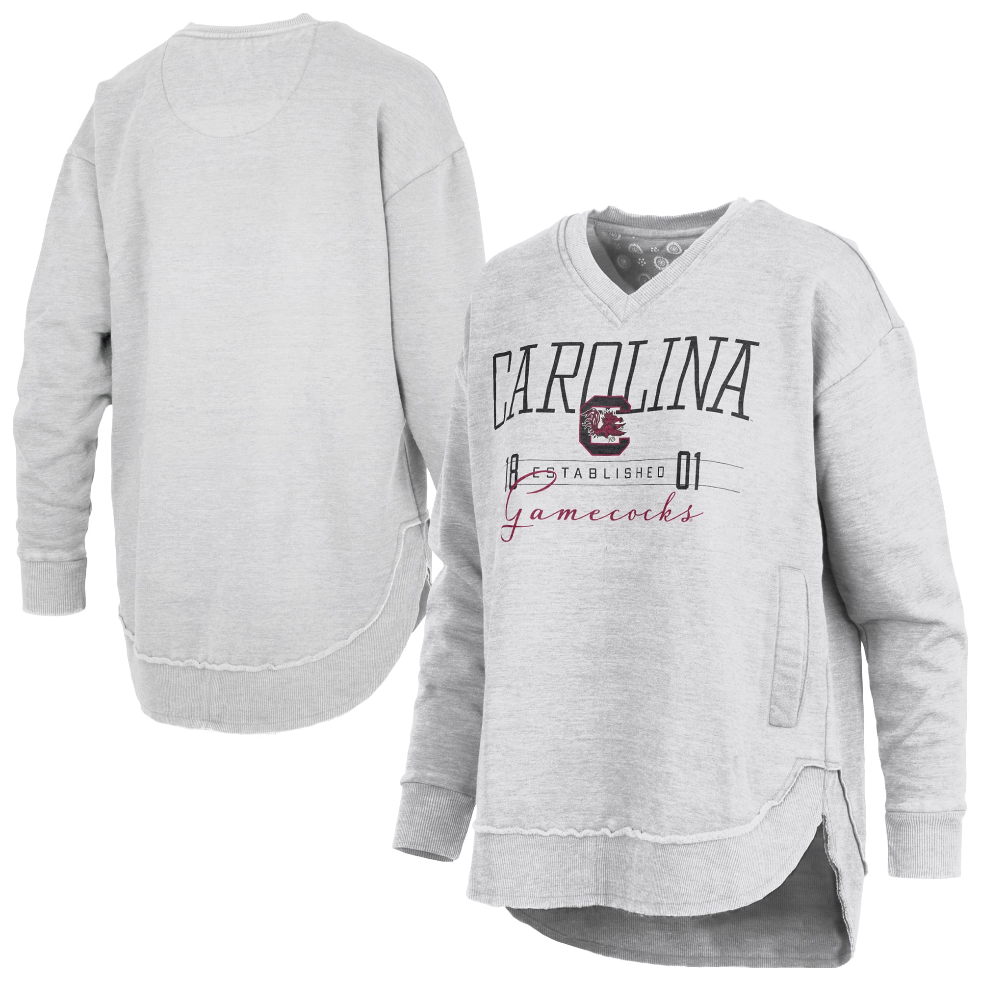 Women's Pressbox  Heather Gray South Carolina Gamecocks Marcus East Hall Poncho V-Neck Sweatshirt