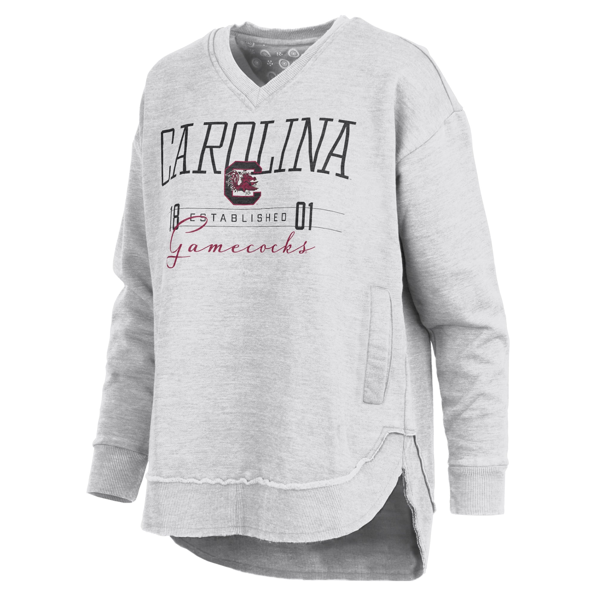 Women's Pressbox  Heather Gray South Carolina Gamecocks Marcus East Hall Poncho V-Neck Sweatshirt