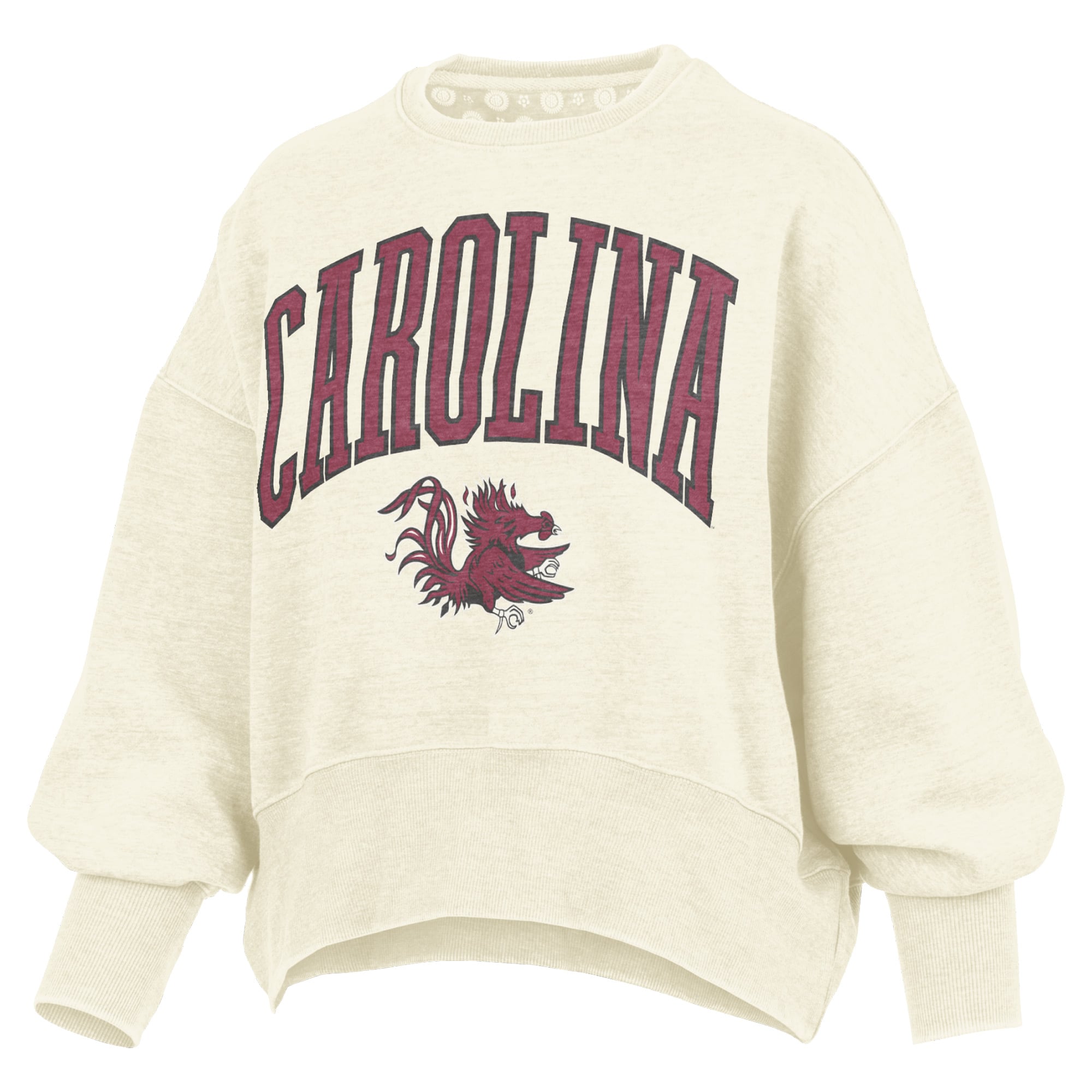 Women's Pressbox Natural South Carolina Gamecocks Oversized Waist-Length Crewneck Sweatshirt