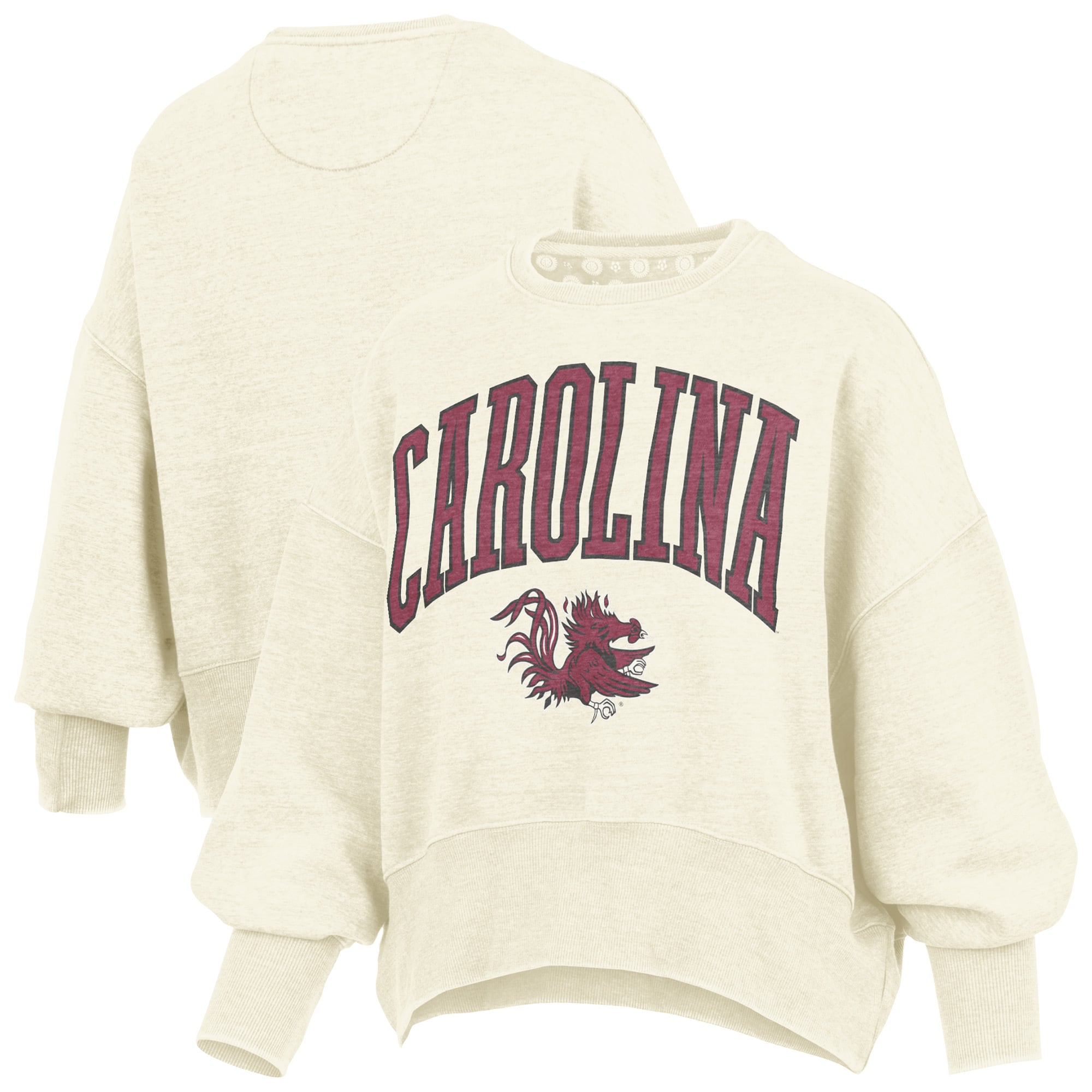 Women's Pressbox Natural South Carolina Gamecocks Oversized Waist-Length Crewneck Sweatshirt