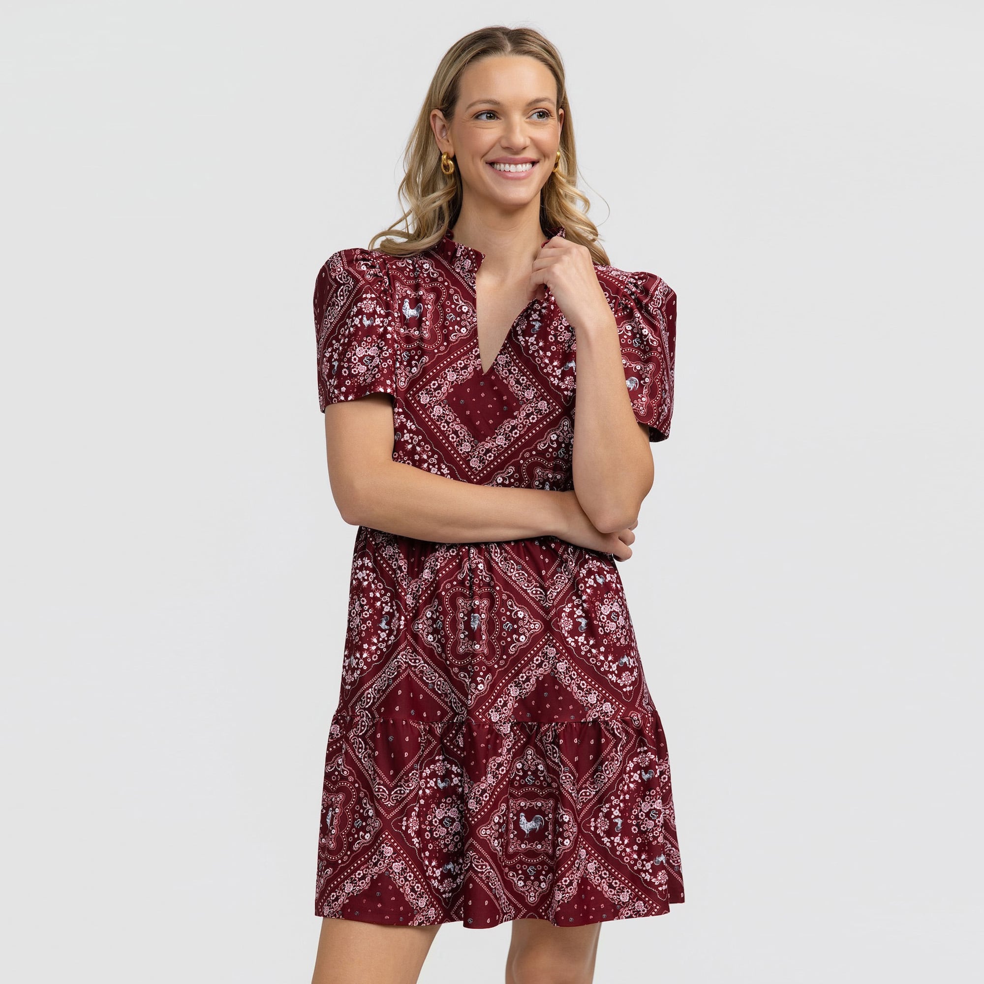 Women's Smith & Quinn Garnet South Carolina Gamecocks Bandana Print Tiered Dress