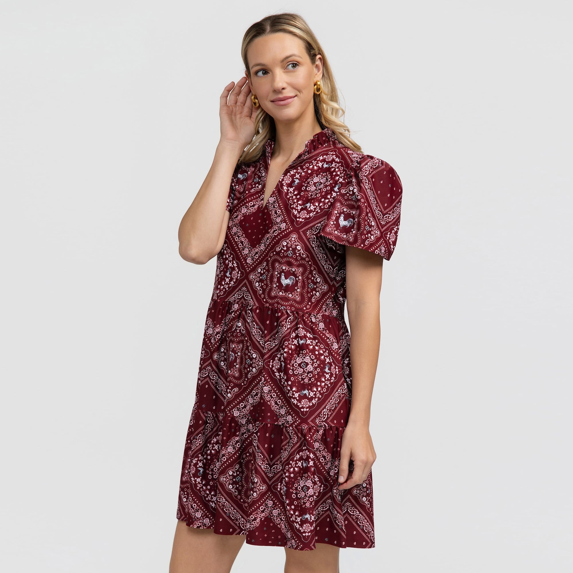 Women's Smith & Quinn Garnet South Carolina Gamecocks Bandana Print Tiered Dress