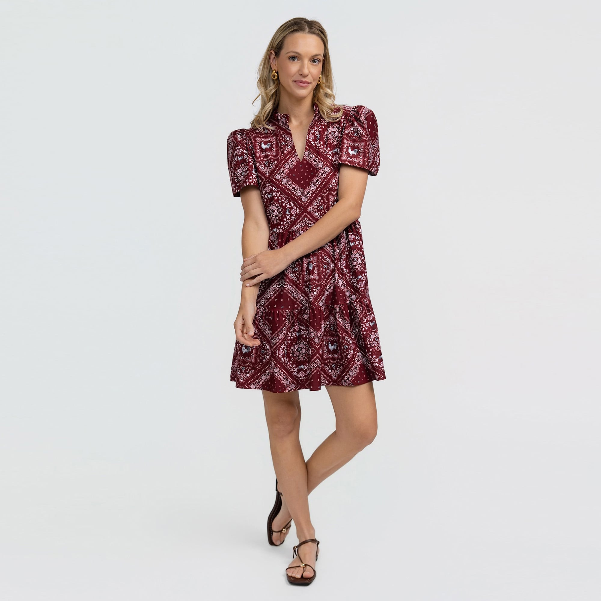 Women's Smith & Quinn Garnet South Carolina Gamecocks Bandana Print Tiered Dress