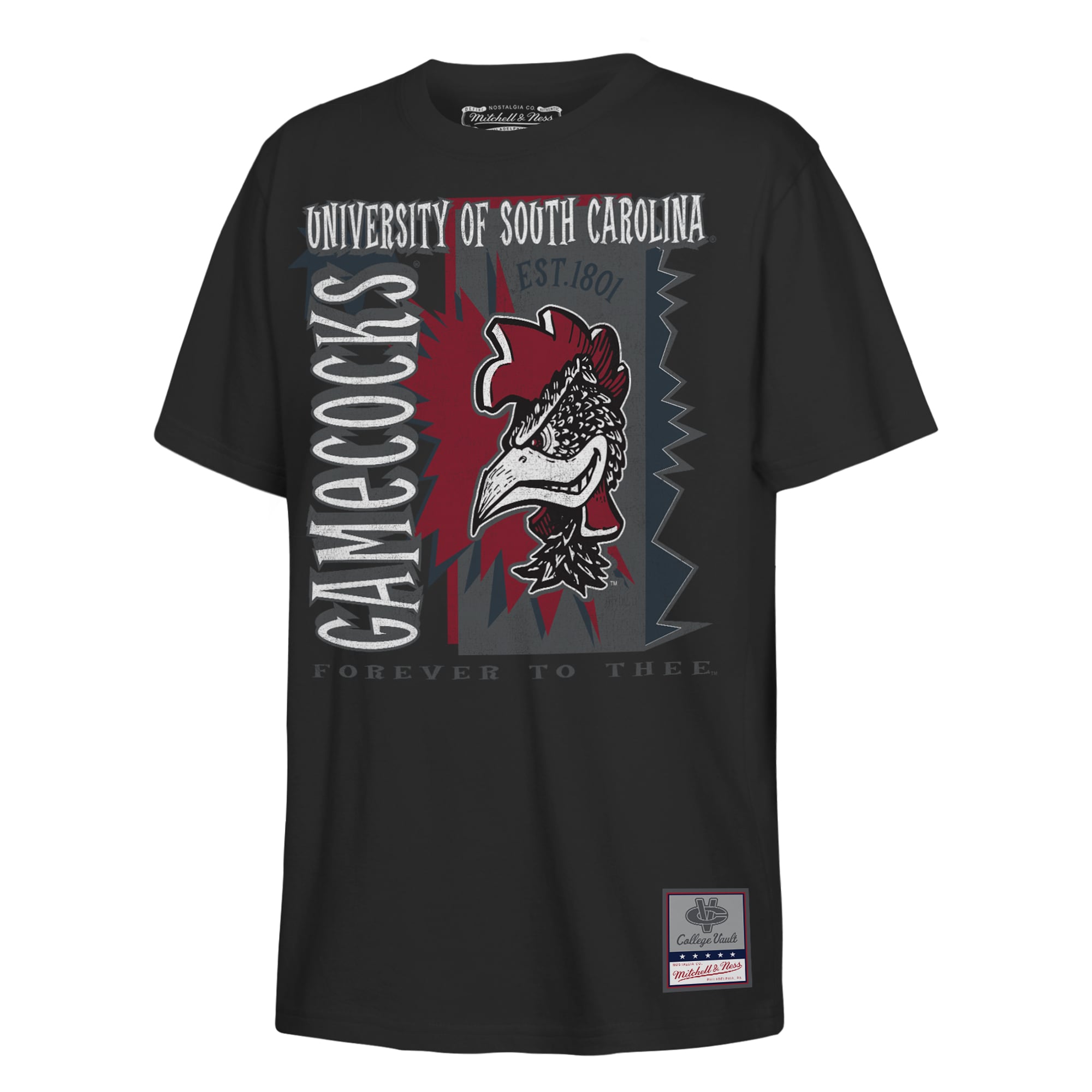 T-shirt Mitchell & Ness noir pour jeunes, style rétro années 90, représentant les Gamecocks de Caroline du Sud.